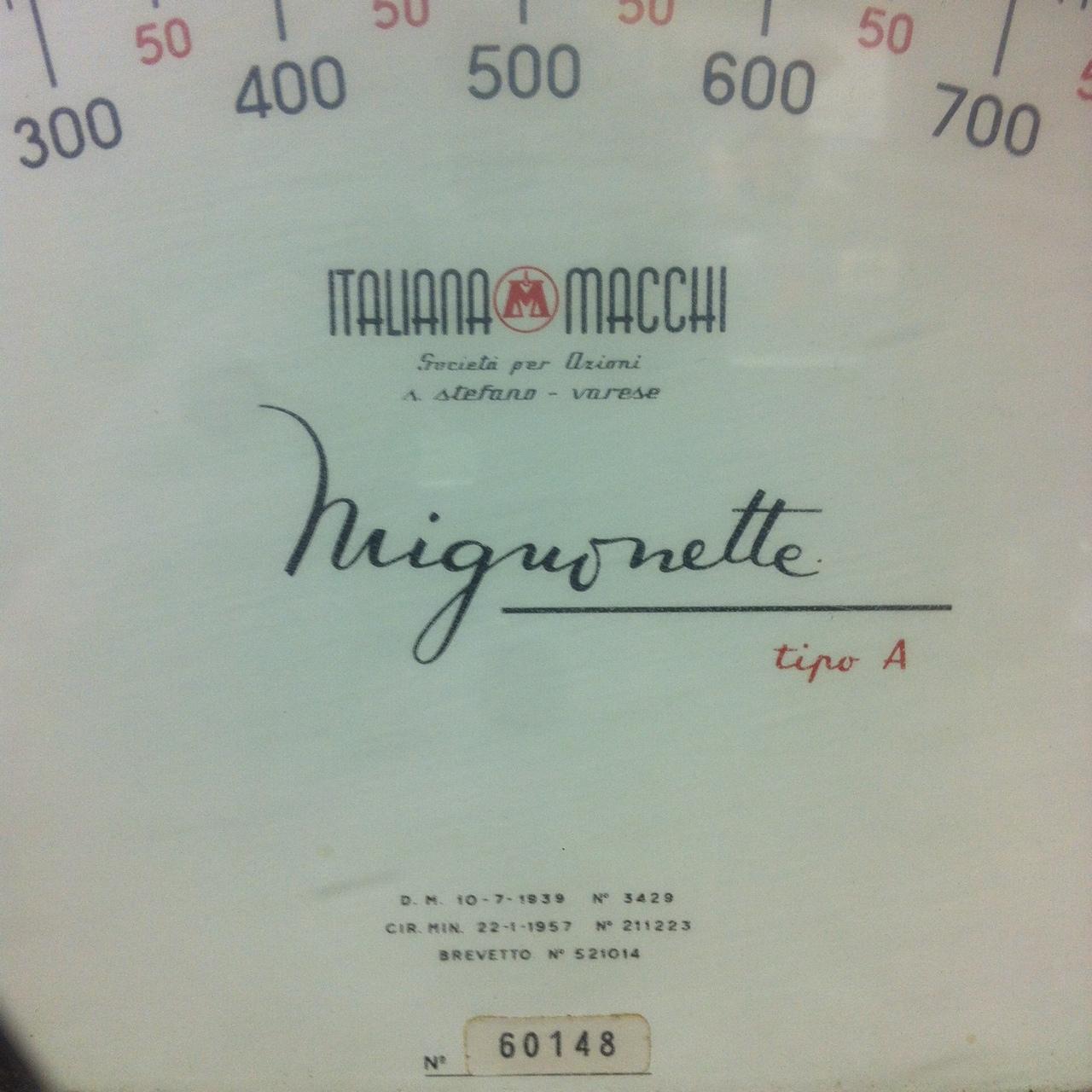 BILANCIA da negozio MIGNONETTE, per ITALIANA MACCHI, Italia, Anni '50.