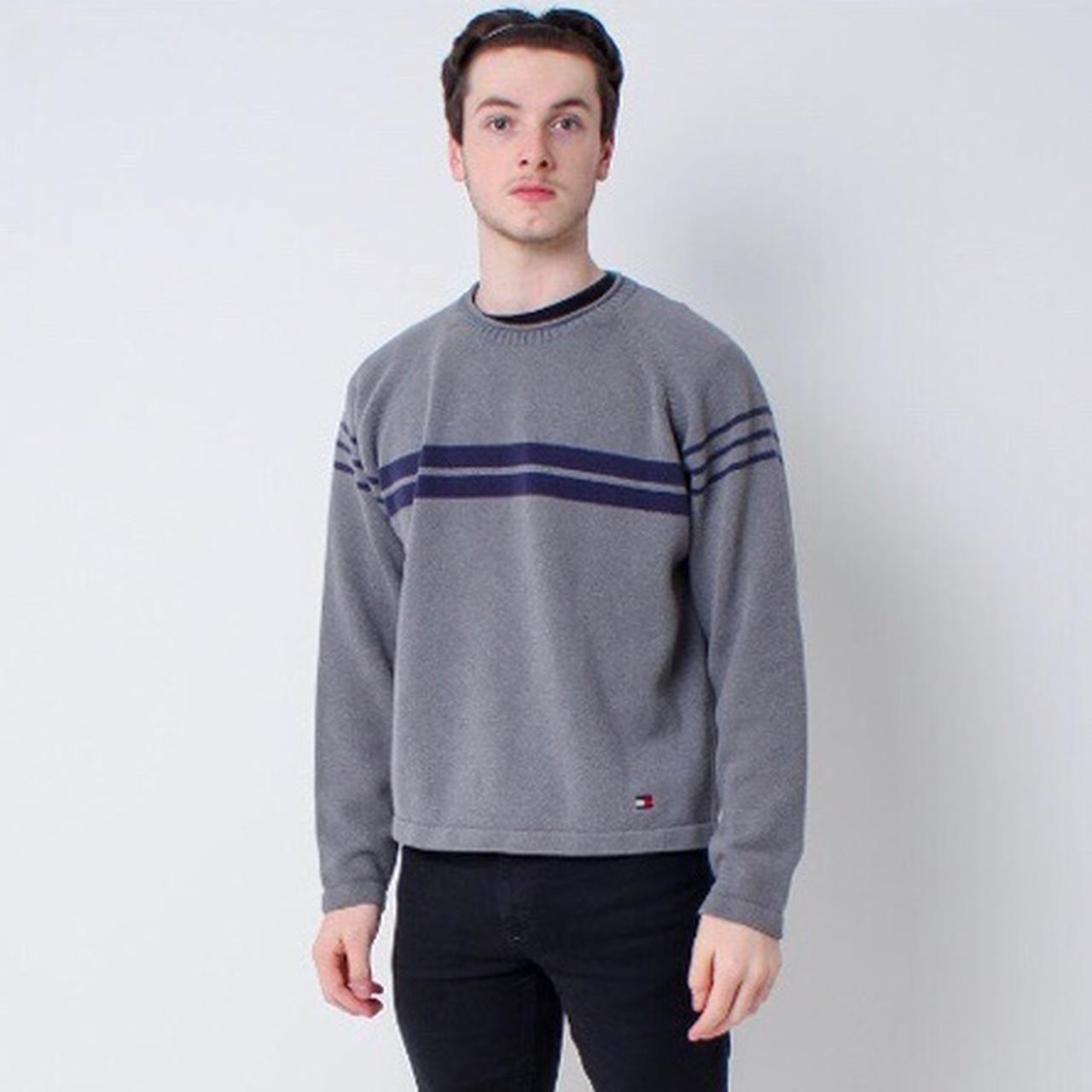 🔥Tommy hilfiger grey jumper sweater with navy blue... - Depop