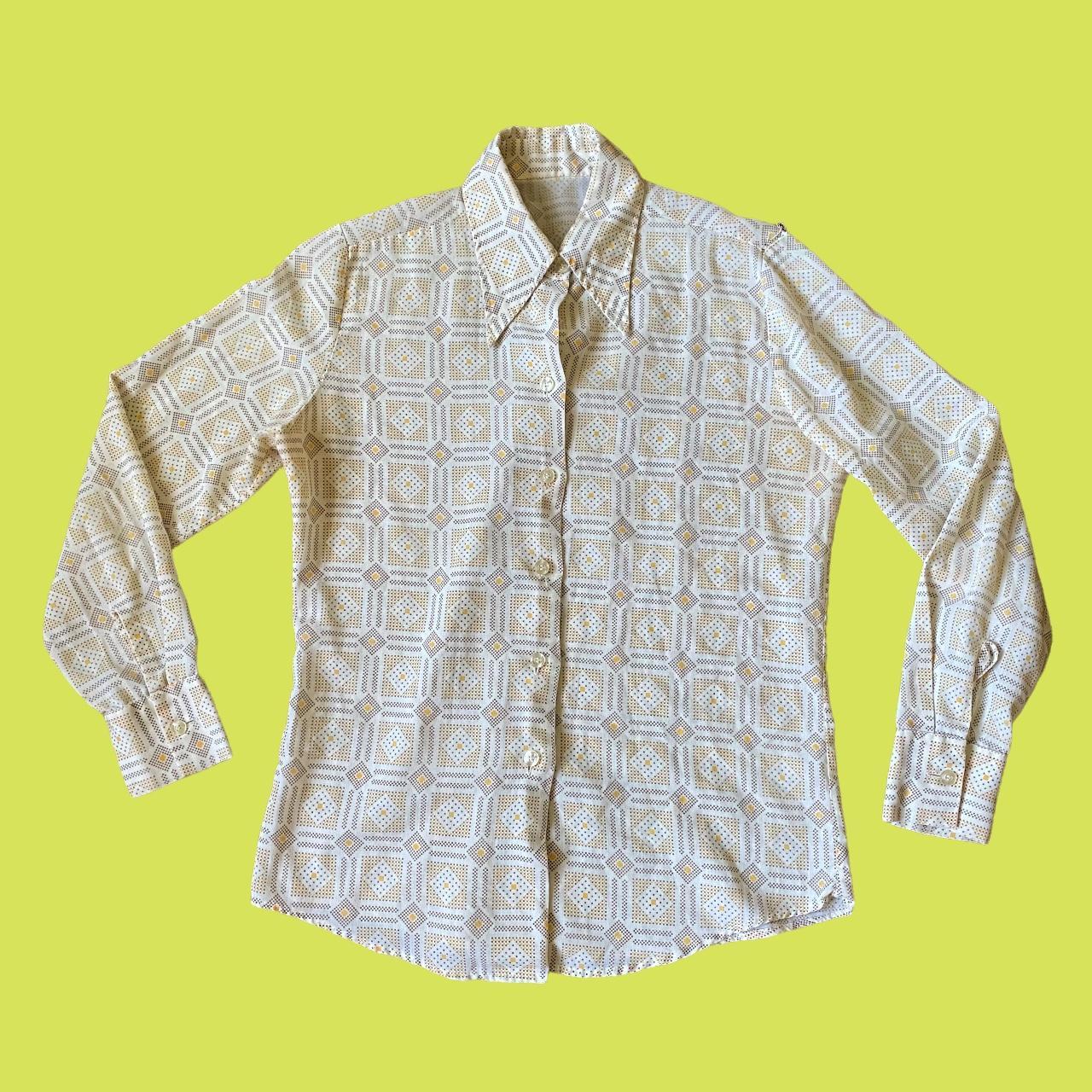 American Vintage Women's Cream and Brown Blouse Depop