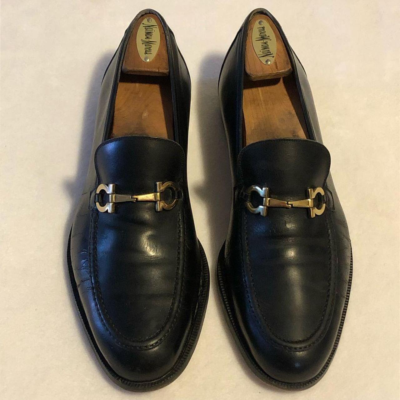 Vintage Salvatore Ferragamo Black Leather Slip-On... - Depop