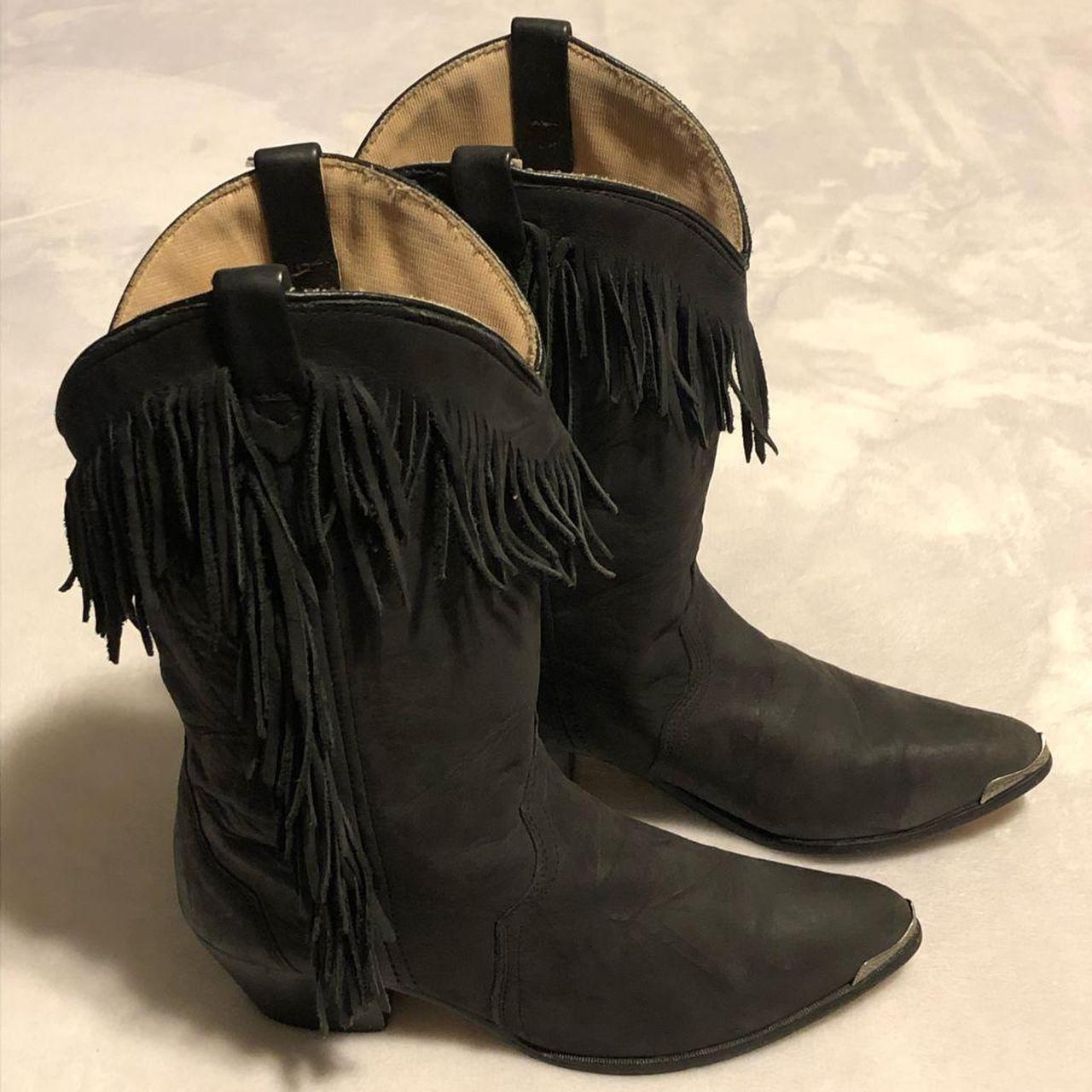 Vintage Acme Fringe Western Style Boots in a deep... - Depop