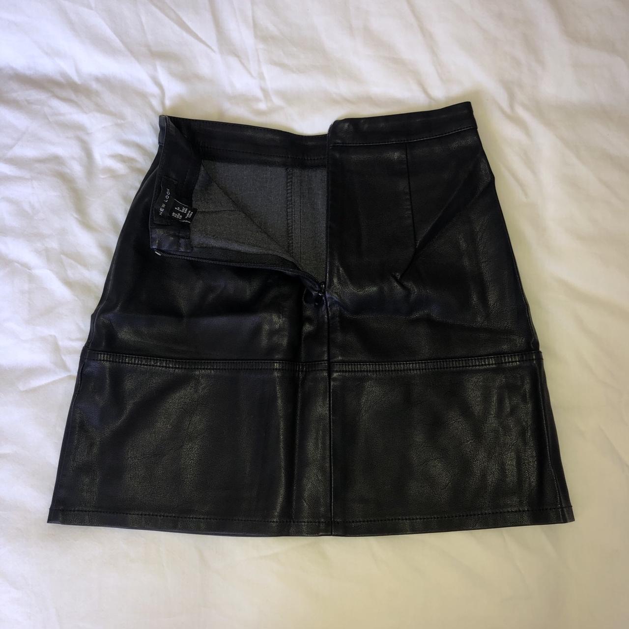 Black Pleated Skirt With Zipper Leather Look (pleather) A-line Mini Skirt  With Depop