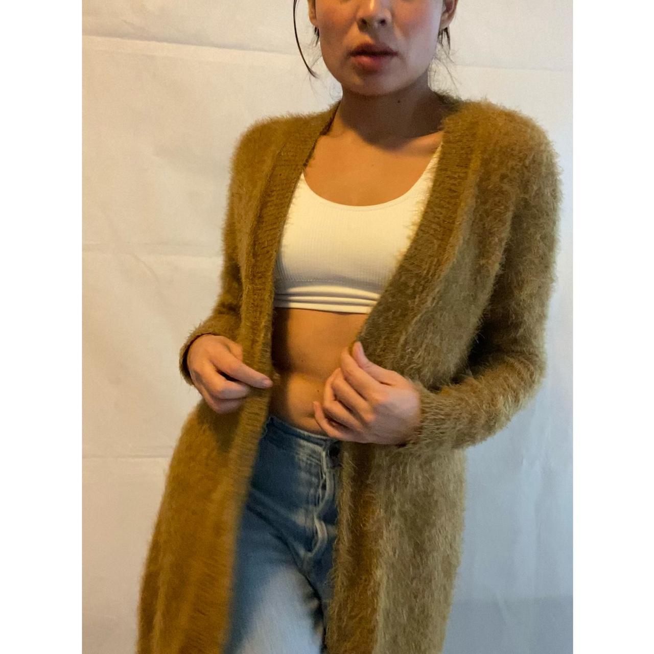 Dark Mustard color goldish color Fuzzy cardigan. Depop