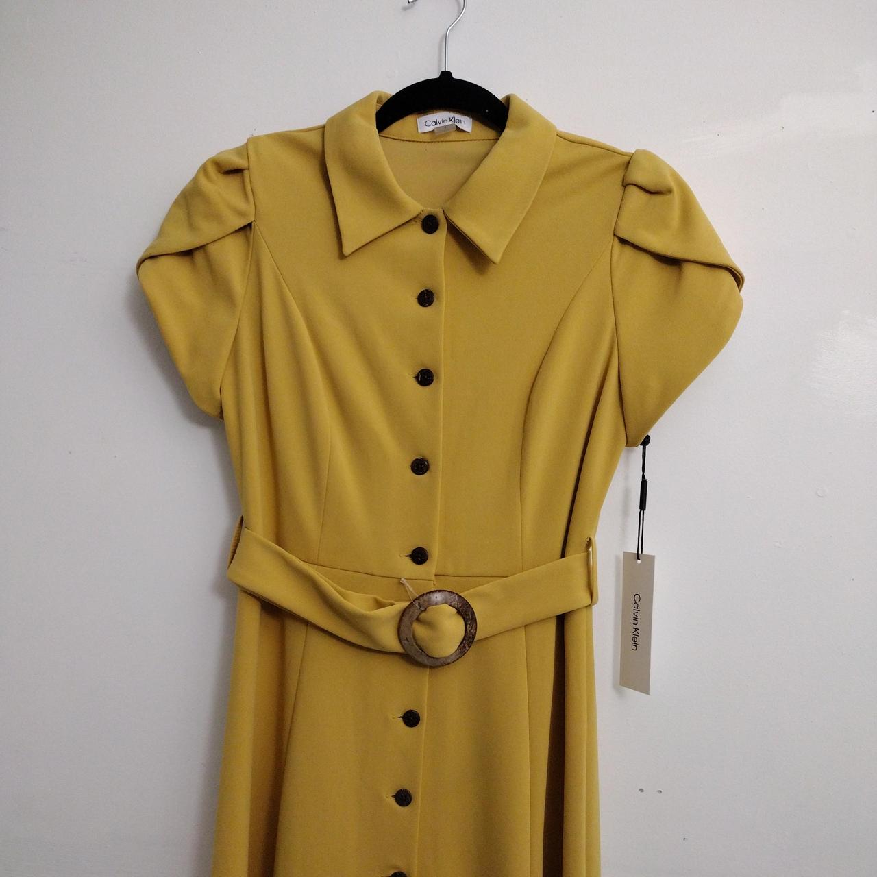 Calvin Klein Puff-Sleeve Belted Midi Dress Depop - Main Image