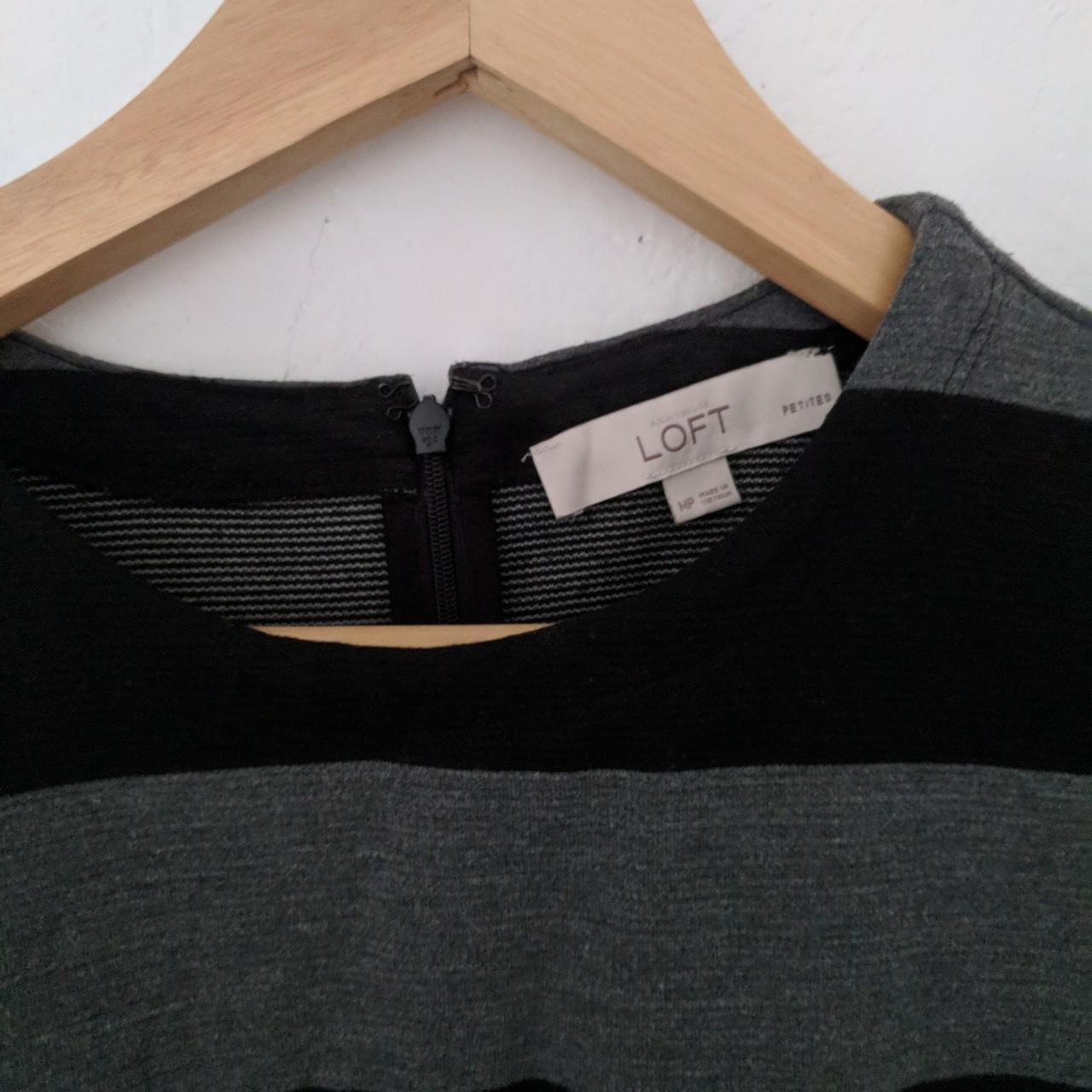 LOFT Black and Gray Stripe Petite Dress Size: M... - Depop