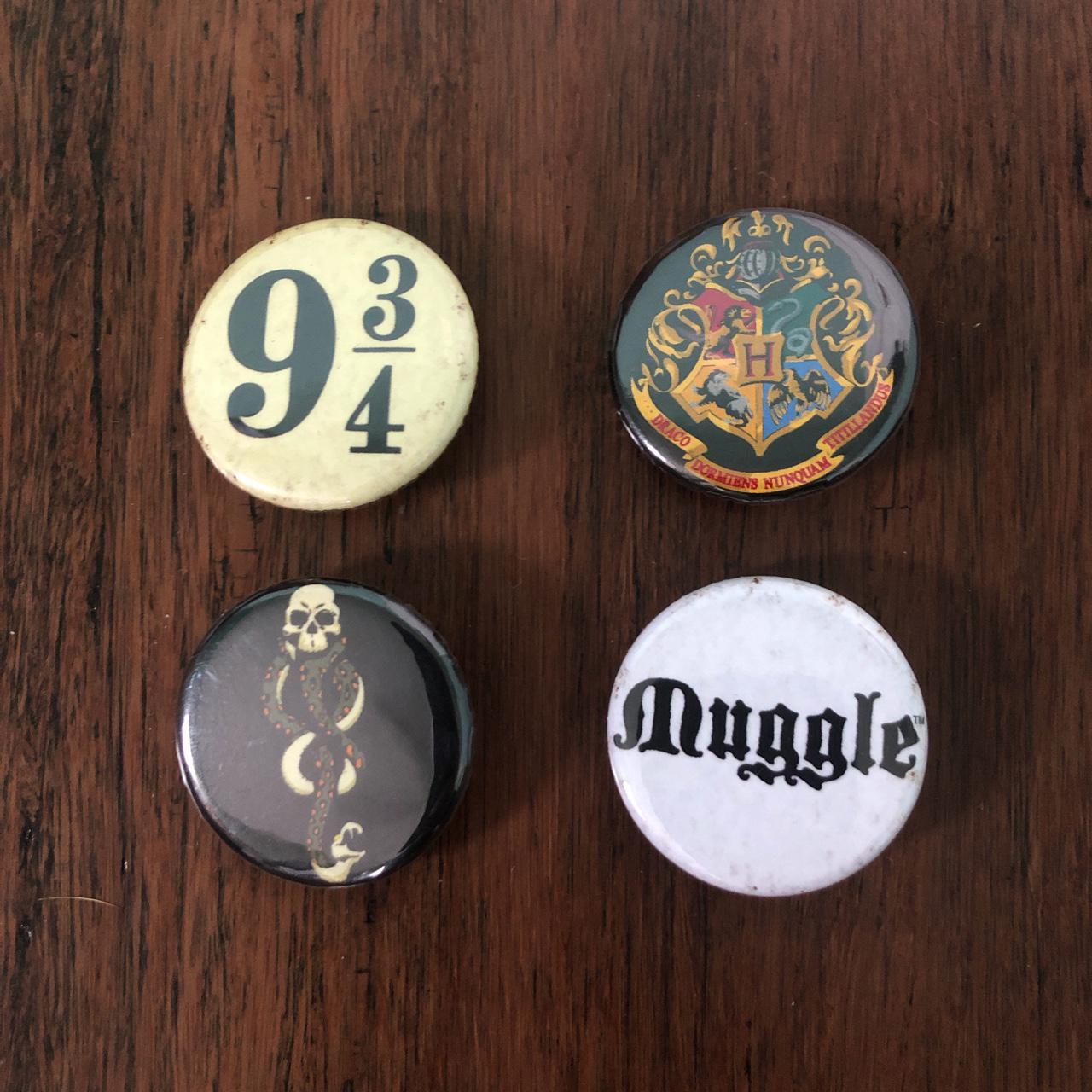 Set of Four Harry Potter Pins/Buttons - Tan colored... - Depop