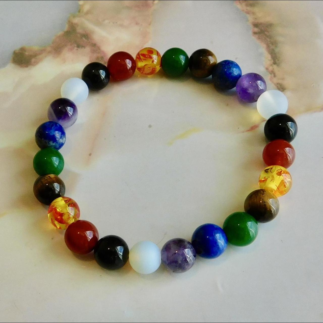 7 Chakra Rainbow Stone bead Bracelet Black - Depop