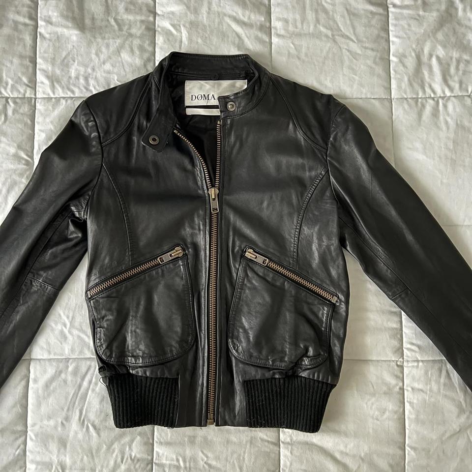 DOMA leather moto jacket. Removable hood. Great... - Depop