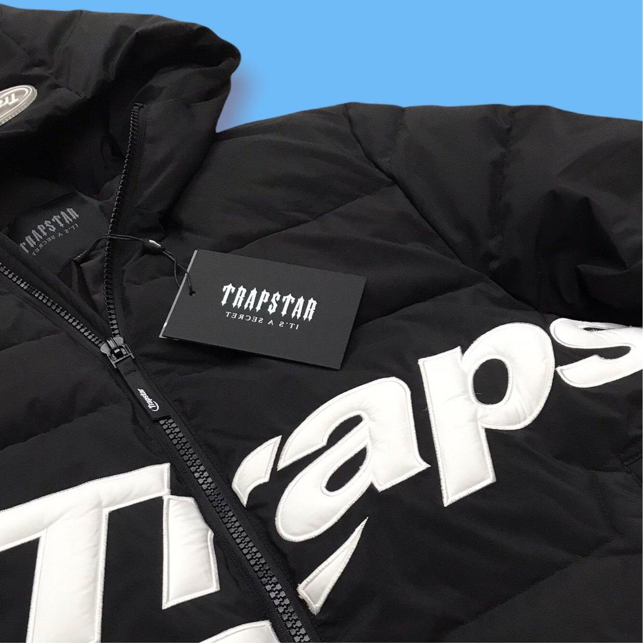 Trapstar Hyperdrive Hooded Puffer Jacket Black/White... - Depop