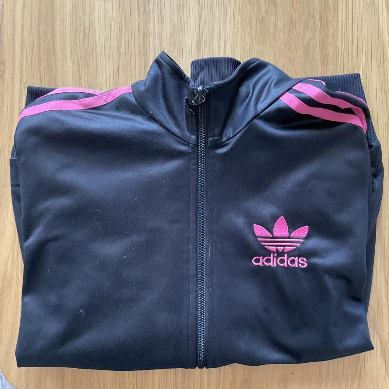 Adidas black and pink tracksuit outlet top