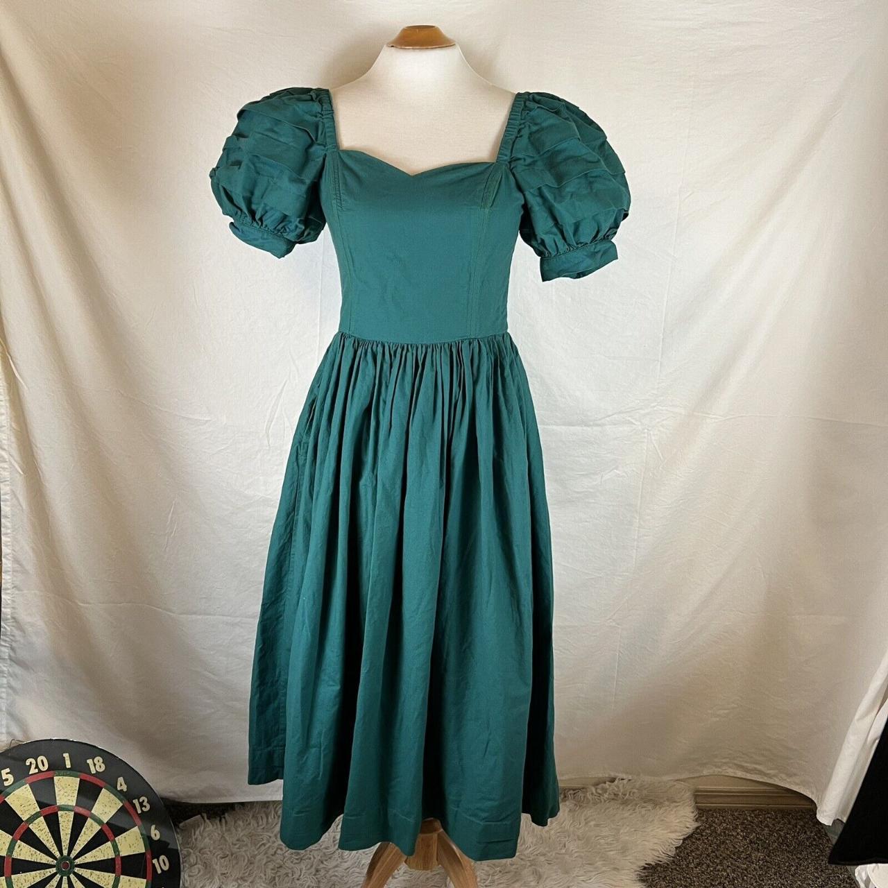 Vintage Laura Ashley green midi tea dress with puff... - Depop