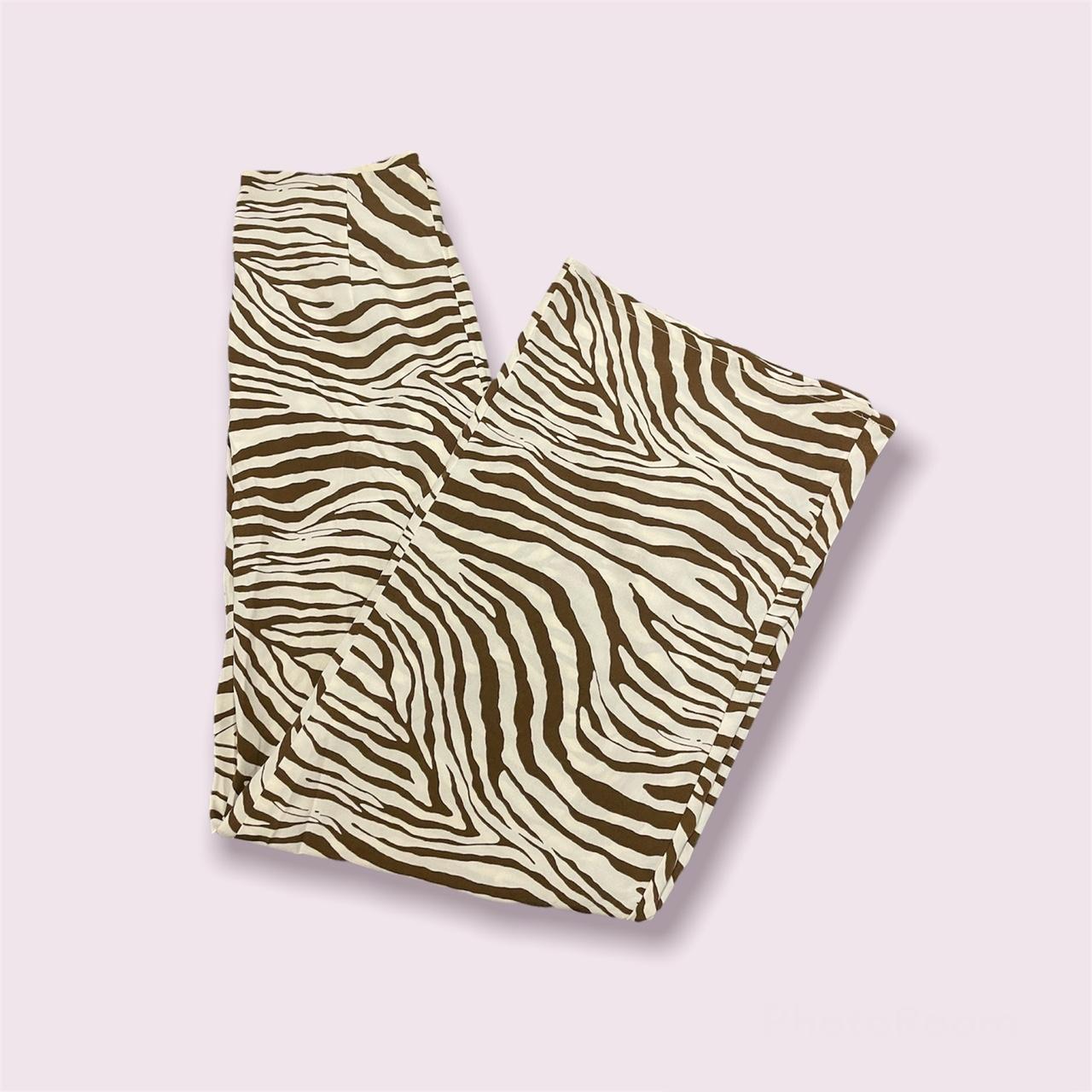 SHEIN brown zebra print pants flare leg very thin... Depop