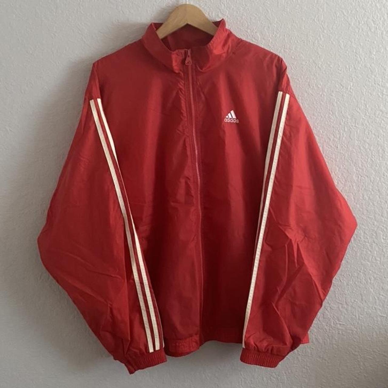 Vintage 90’s red Adidas windbreaker in a gorgeous... - Depop