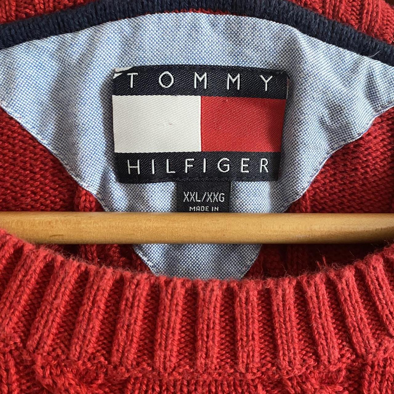 Vintage 90's red tommy hilfiger knitted grandpa... - Depop