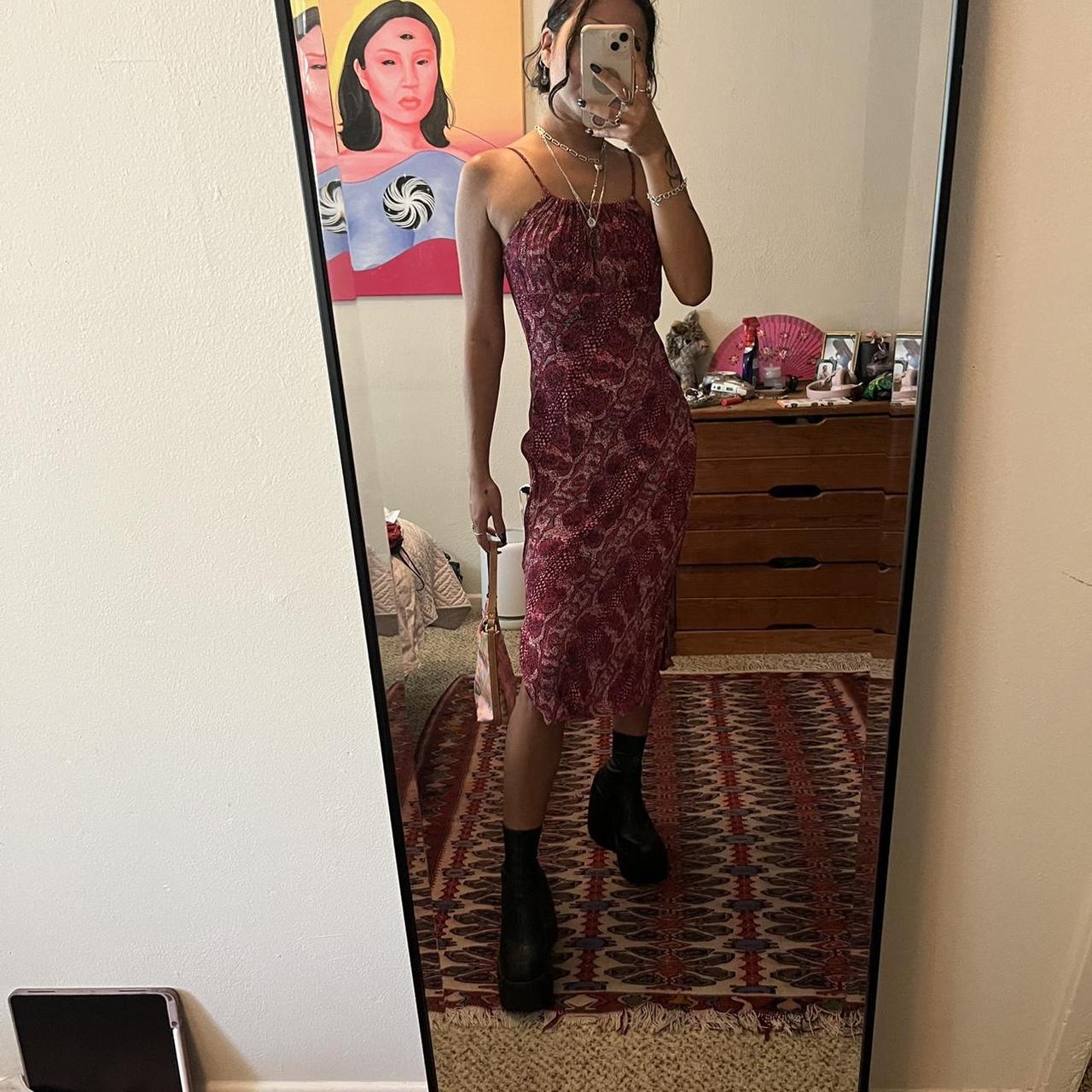 Silk slip-midi-dress - Depop