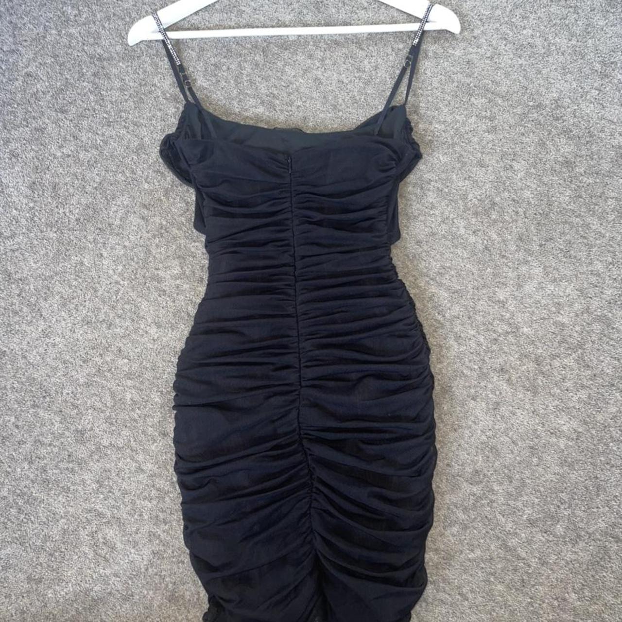 Oh Polly black mini dress with ruching and diamanté - Depop