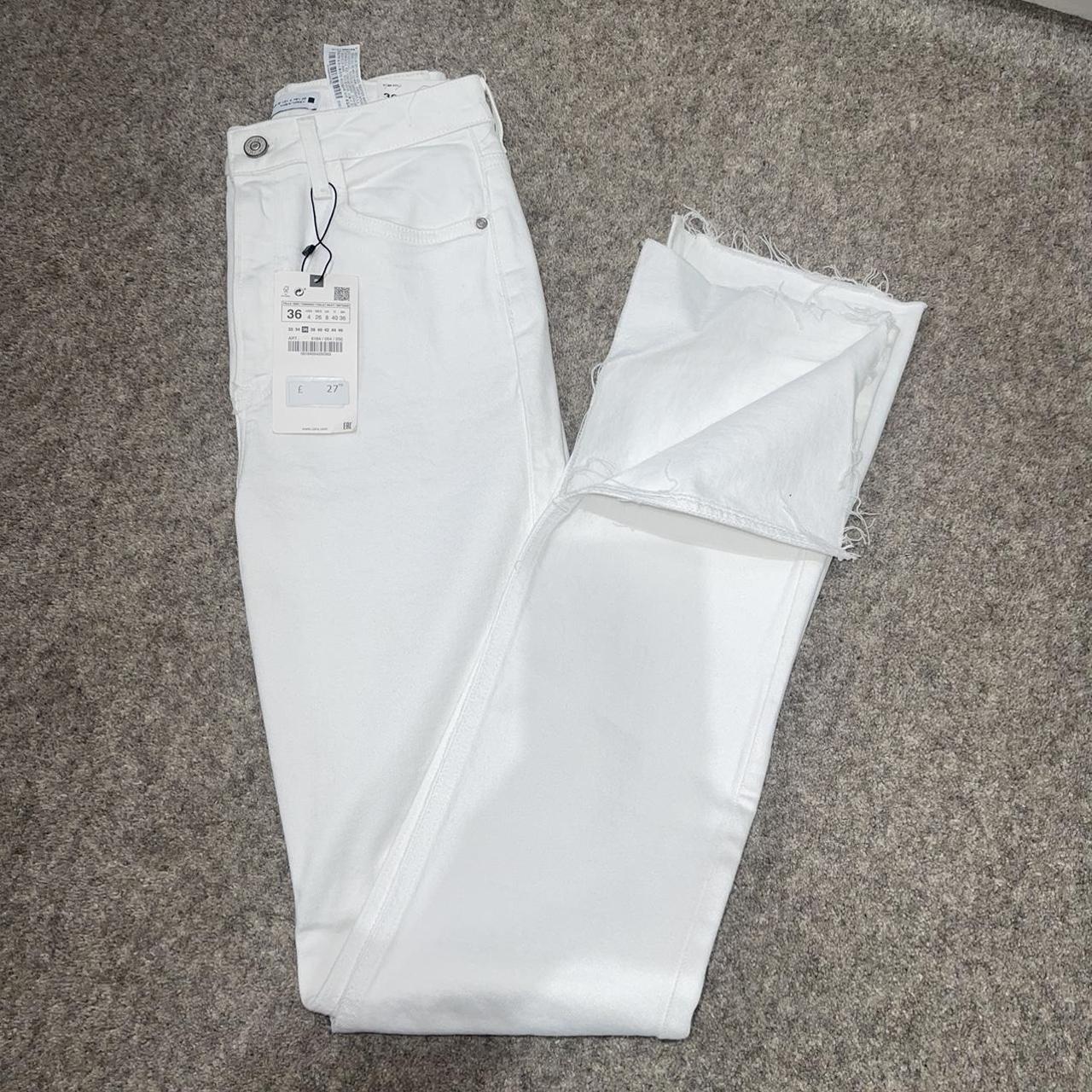 Zara white high waisted flared jeans with slits... - Depop