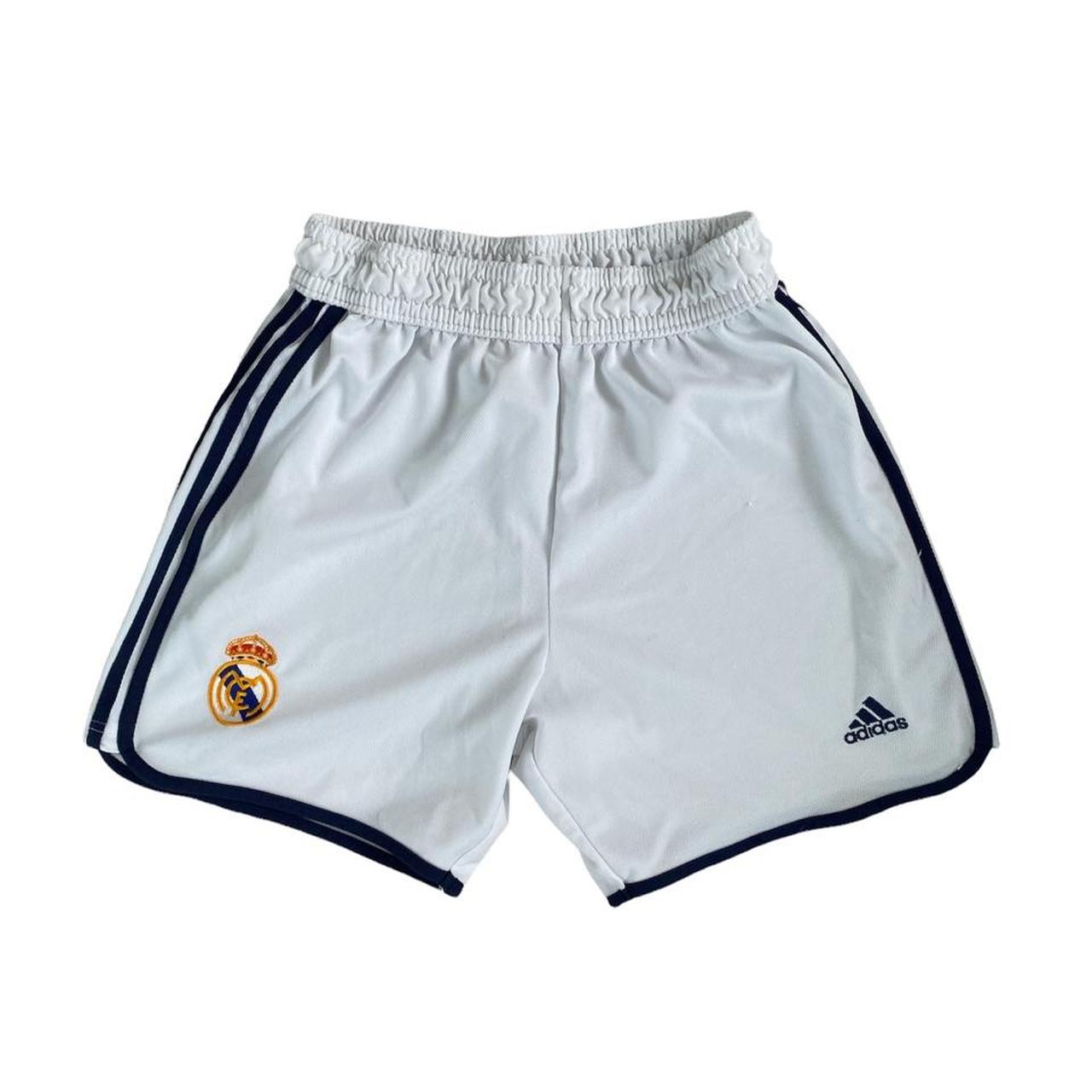 Vintage Adidas Real Madrid shorts. White and blue... - Depop