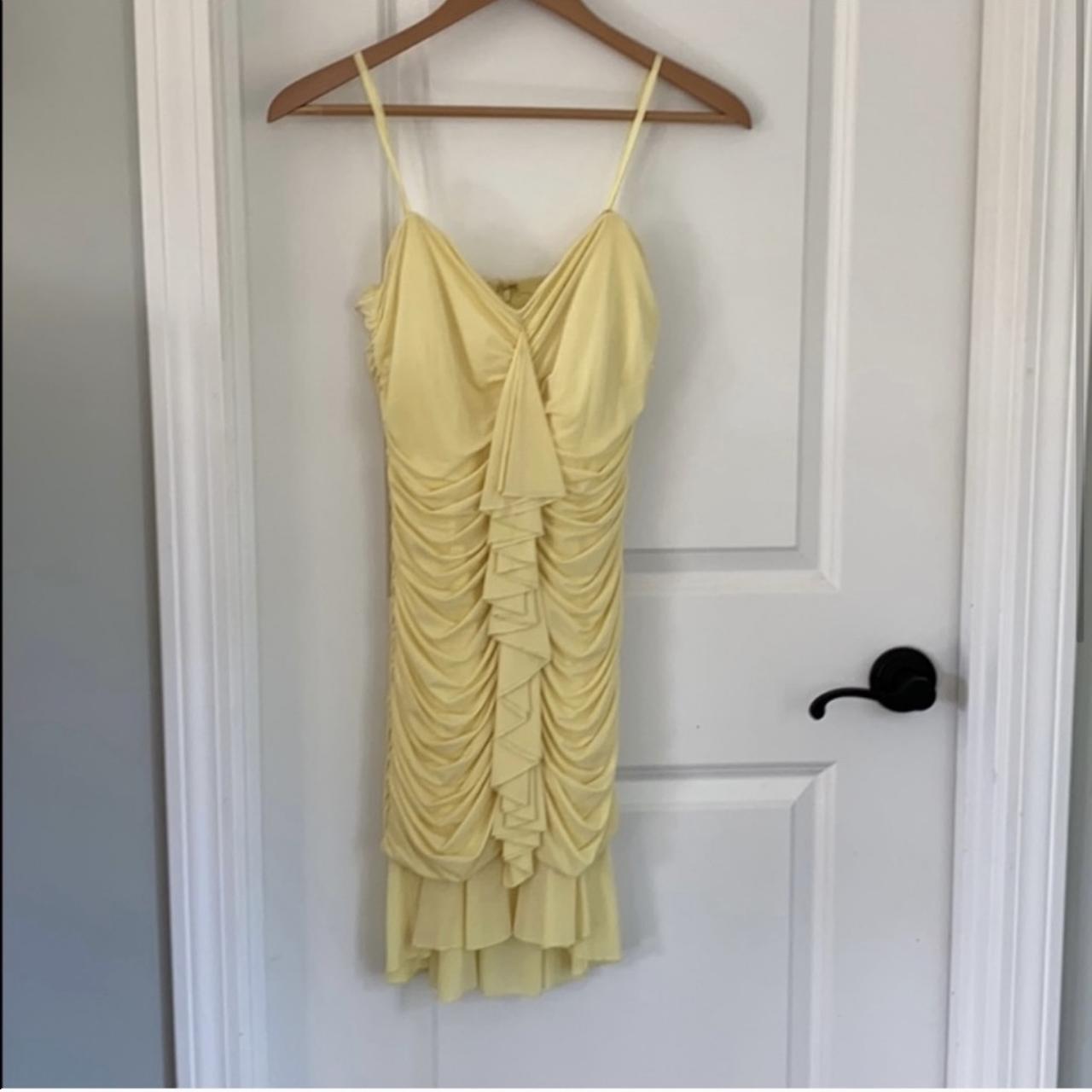 NWOT BCBGMaxAzria Yellow Strapless Ruched Depop