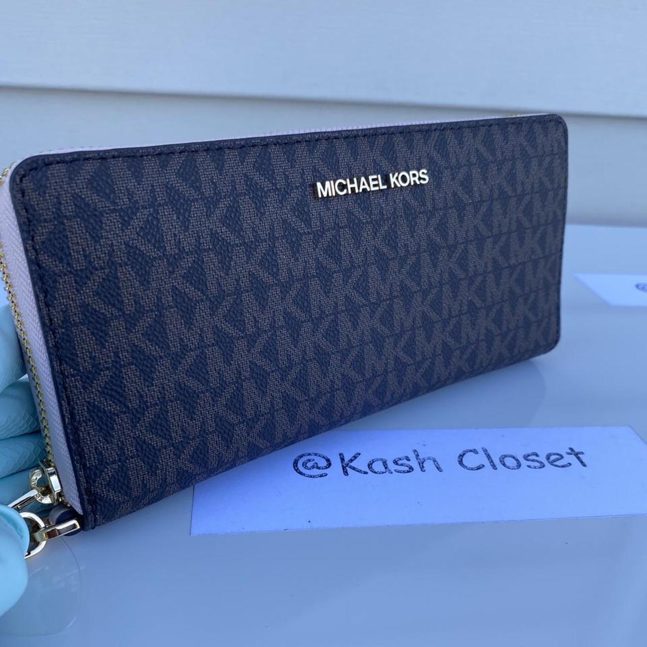 MK Large Logo Continental Wallet - Powder... - Depop