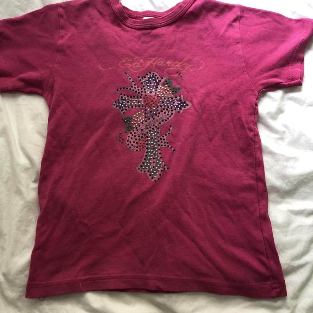 Ed Hardy Women's Pink T-shirt | Depop