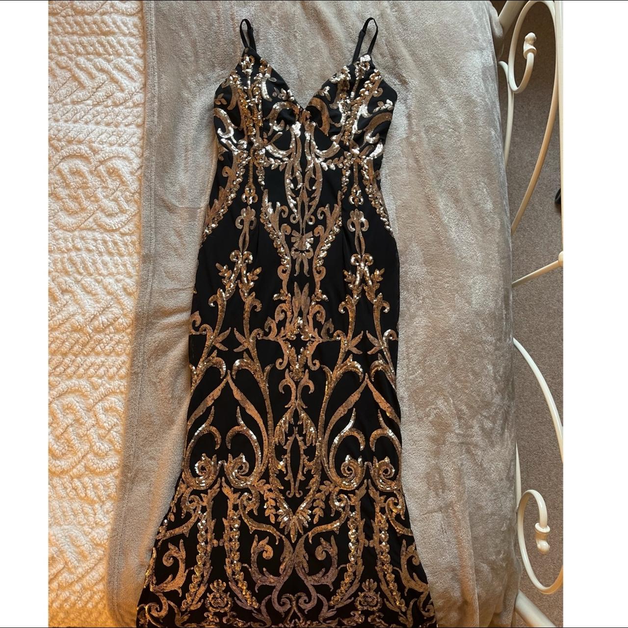 Quiz black and gold maxi dress best sale