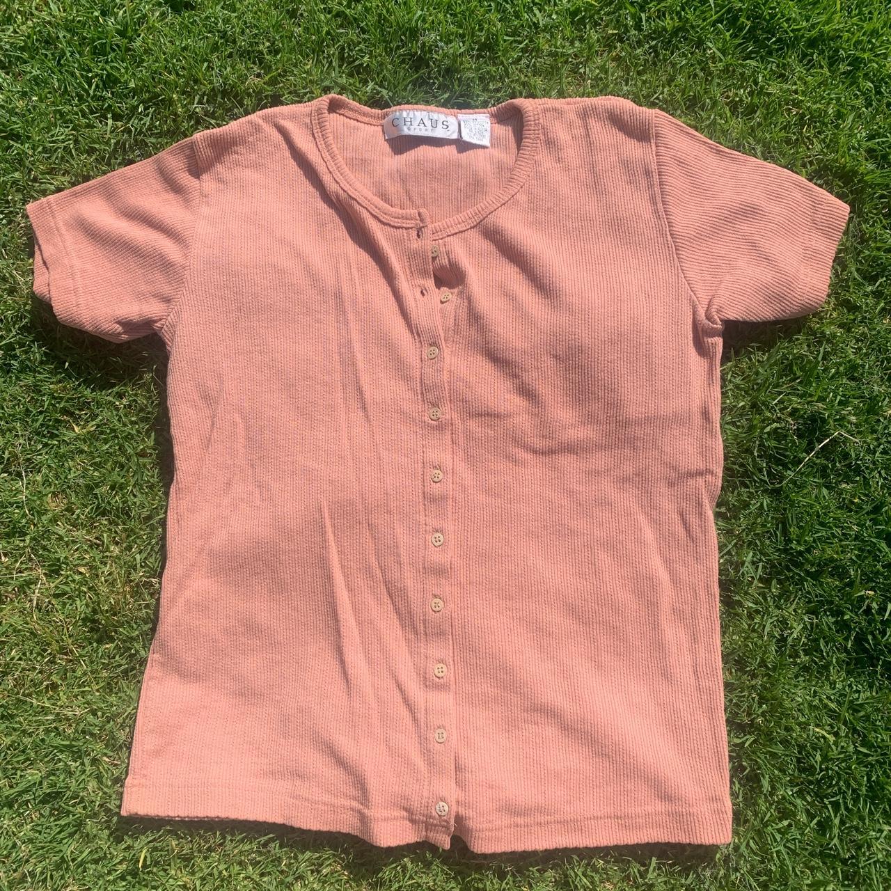 Vintage rose colored button down short sleeve shirt.... Depop