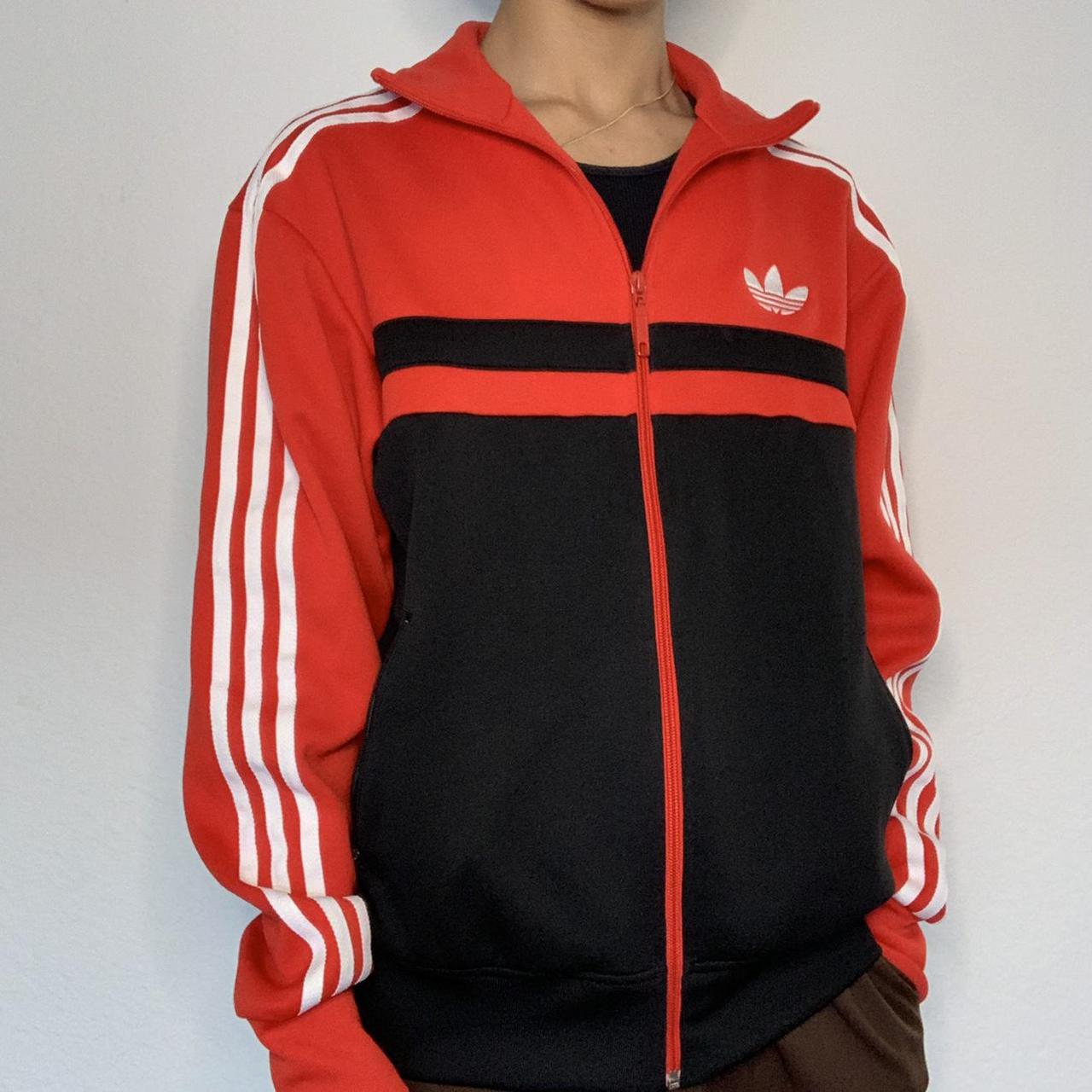 Red and Black Adidas Track Jacket Size Small Model Depop