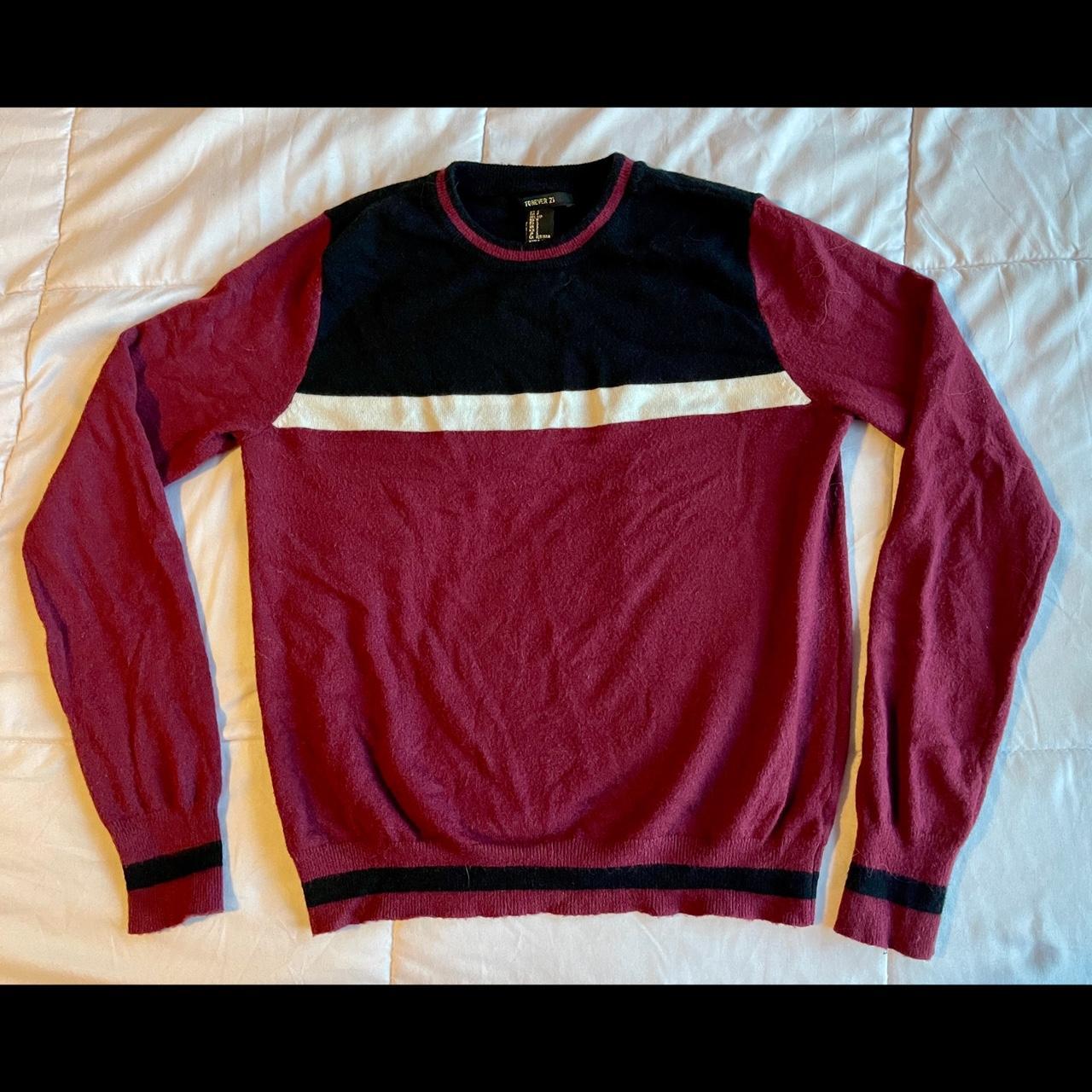 90s style colorblock striped sweater in maroon,... - Depop