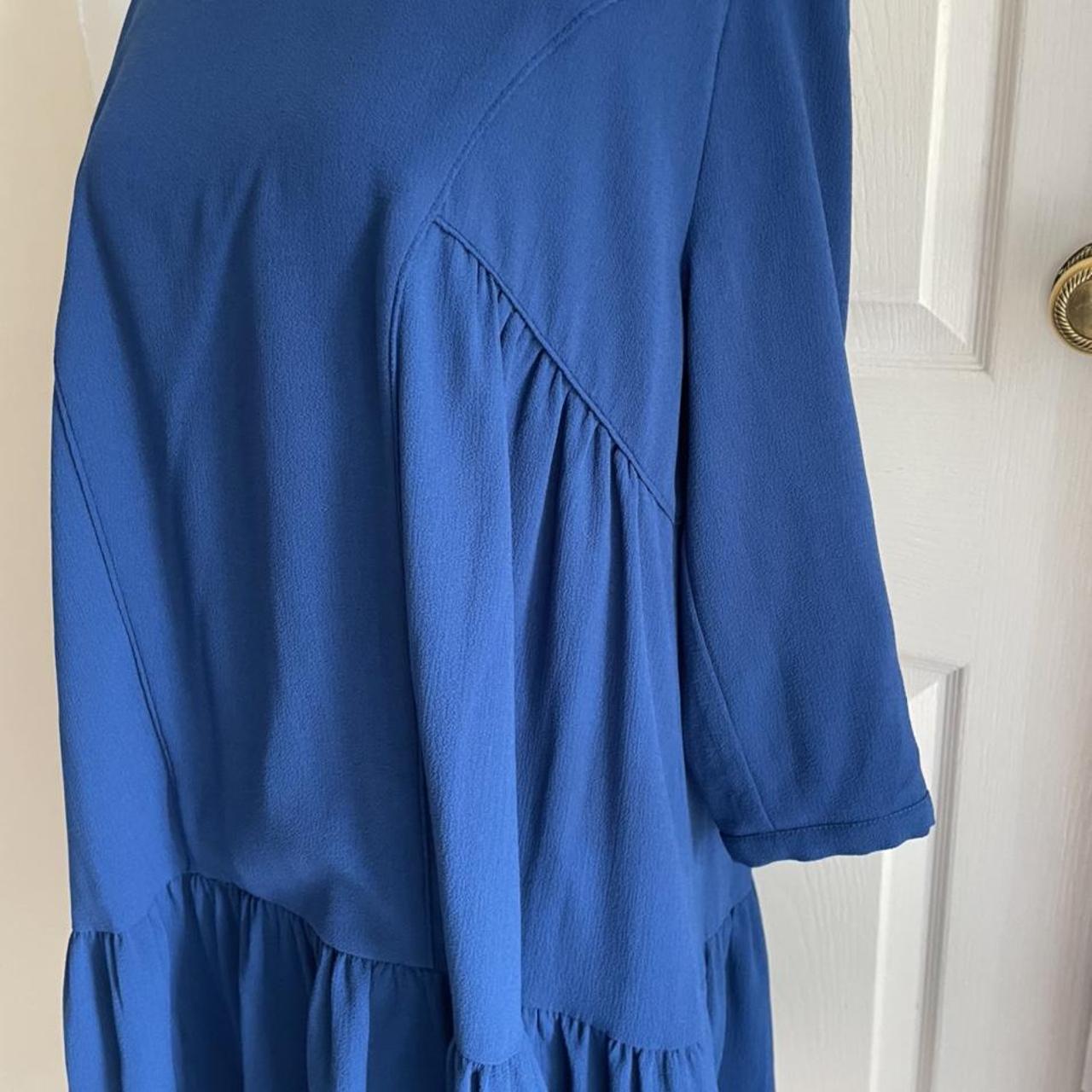 Blue flowy dress with 3/4 length sleeves 97%... - Depop