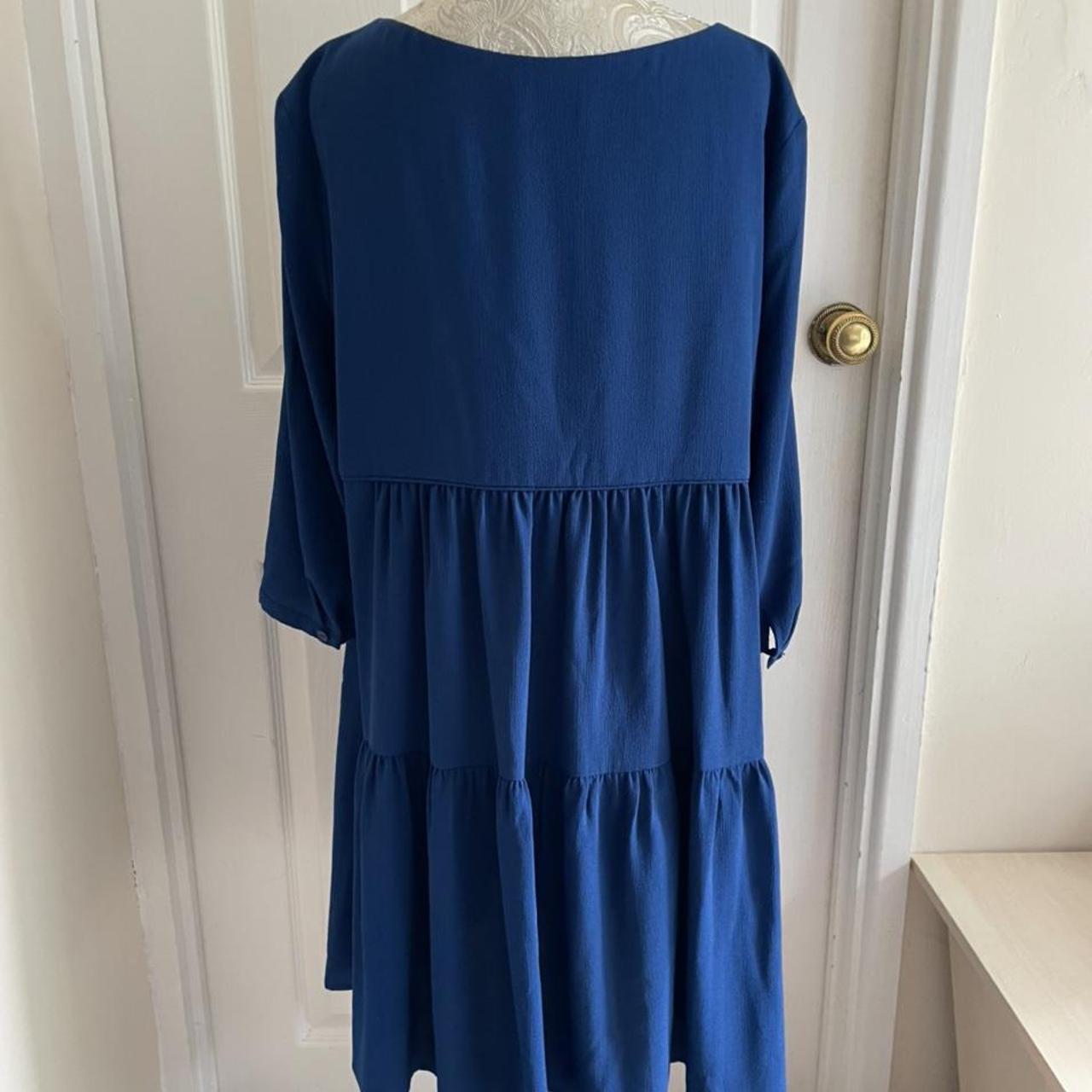 Blue flowy dress with 3/4 length sleeves 97%... - Depop