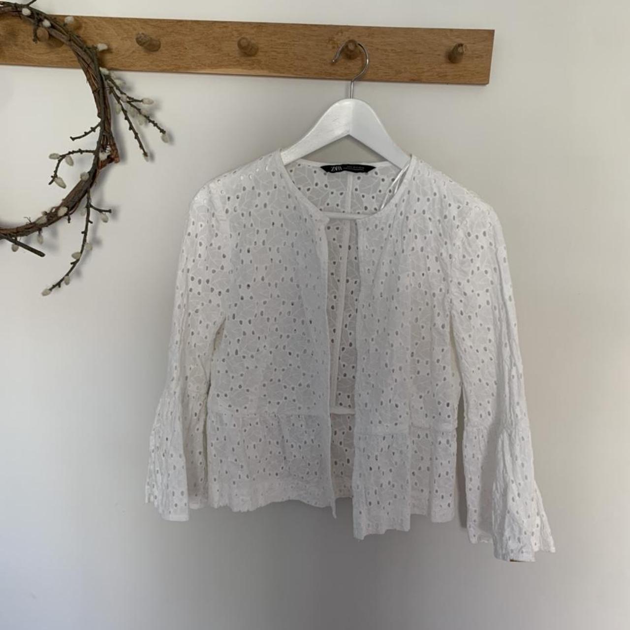 Zara white cotton jacket #summerjacket #summerwhite... - Depop