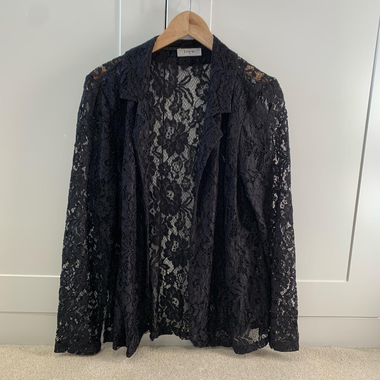 Pretty black lace open jacket with split waist... - Depop