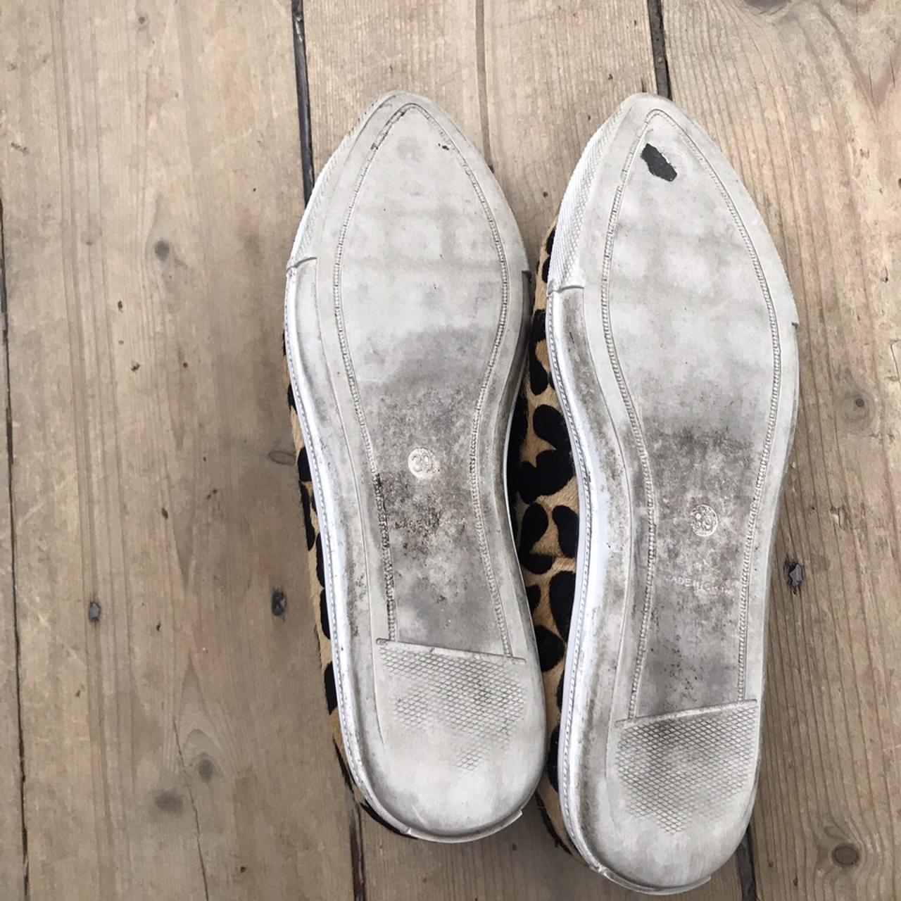 Pony skin leopard office trainers with gold toe... - Depop