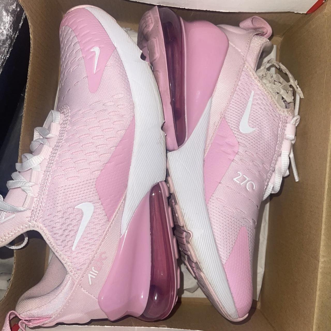 pink and white nike air max trainers 270s worn twice... - Depop