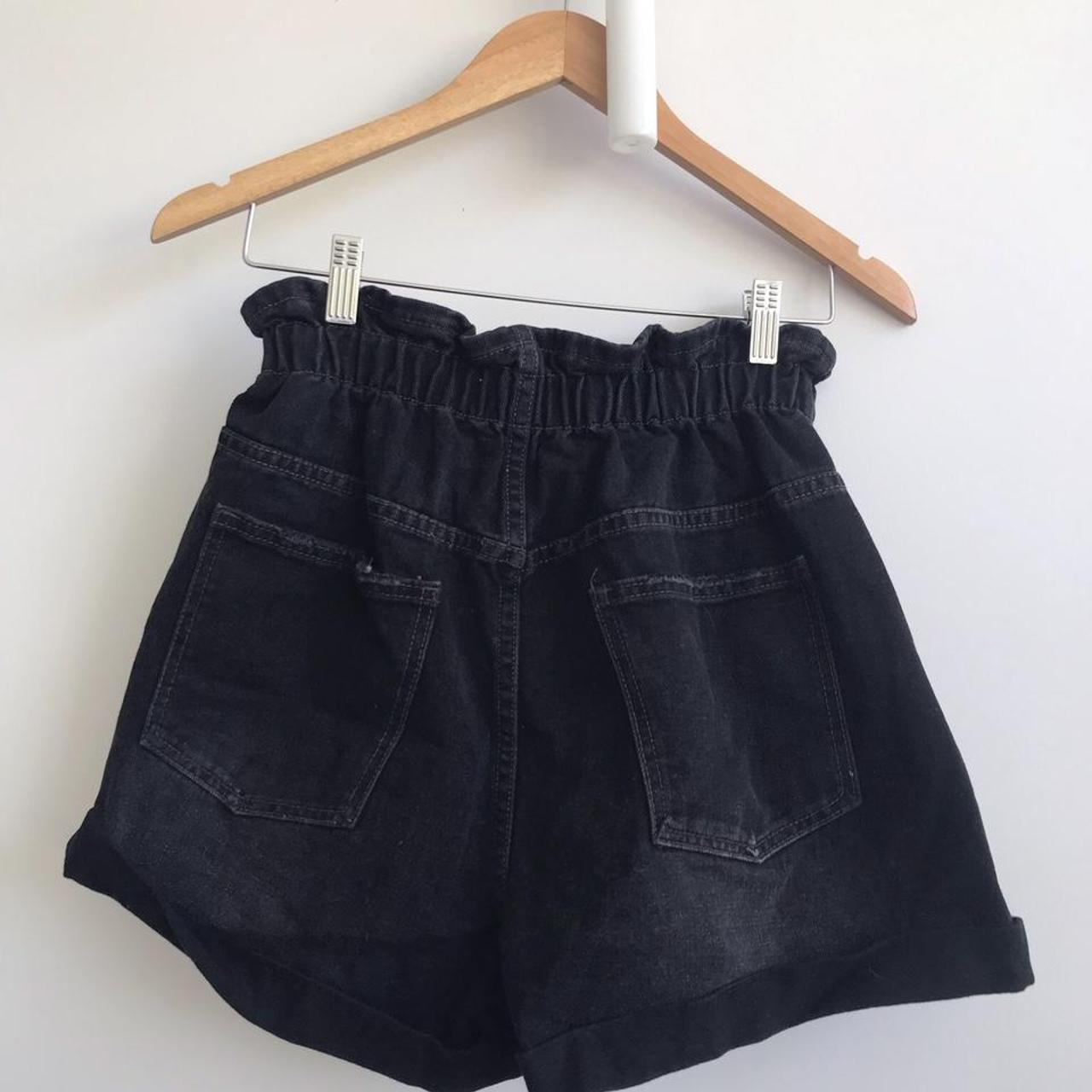 Black denim shorts. Paper bag style waist band. - Depop