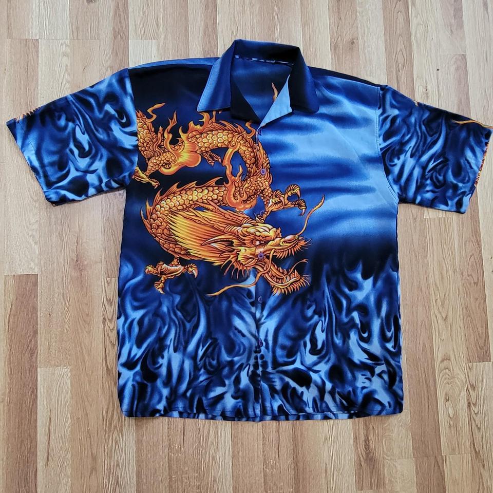 Vintage no boundaries, gold dragon and blue flames - Depop