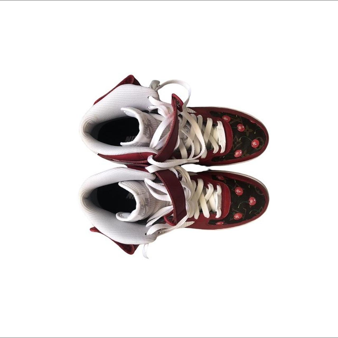 Nike Air Force 1 Custom Red/White Louis Vuitton size - Depop