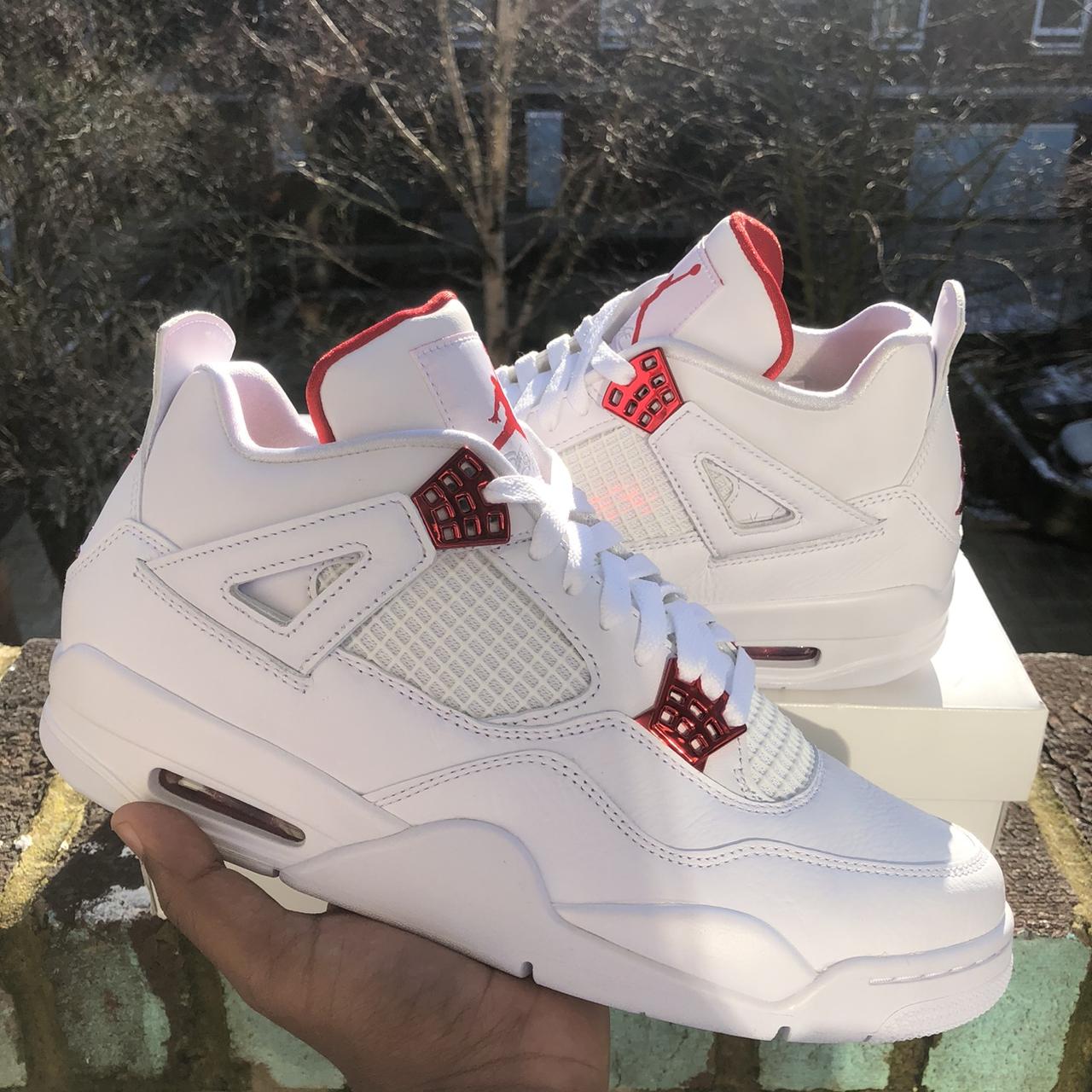 Jordan Men's White and Red Trainers | Depop