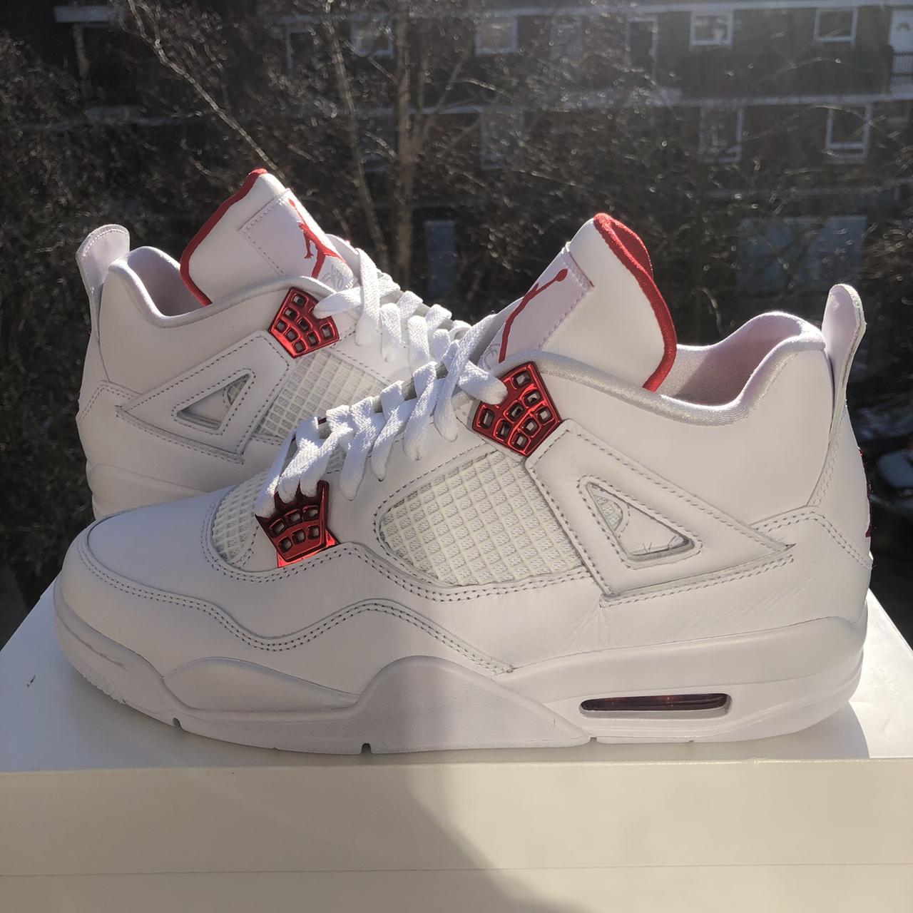 Jordan Men's White and Red Trainers | Depop