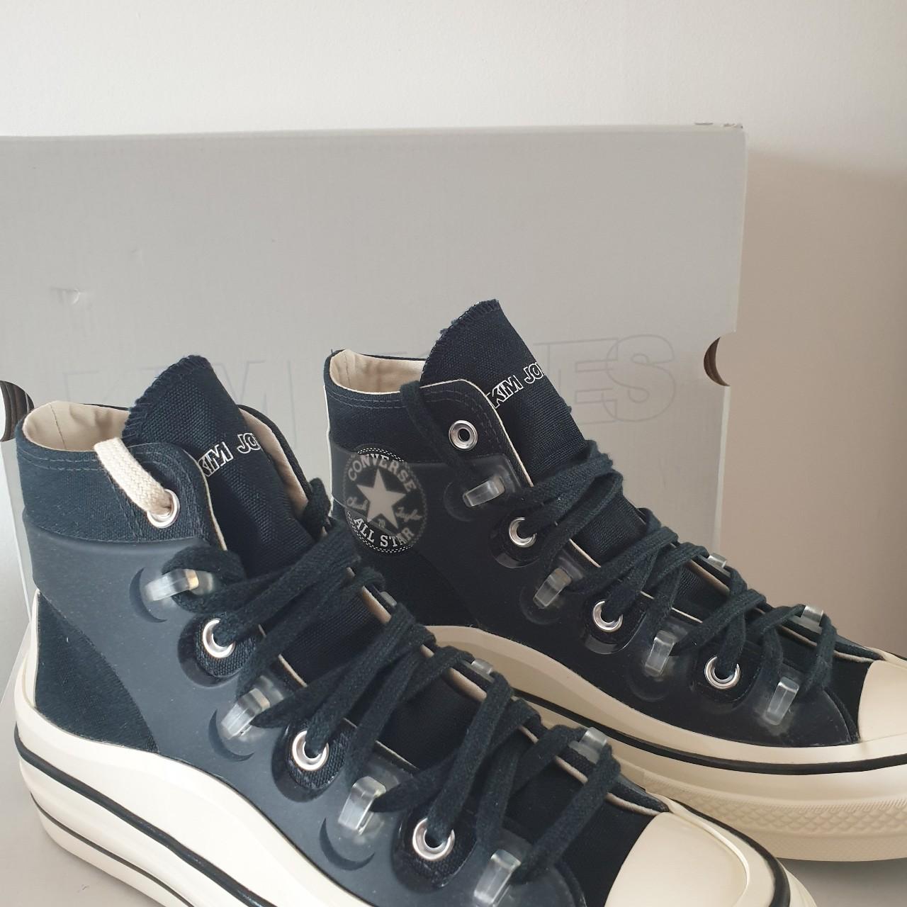 Converse Men's Black and Cream Trainers | Depop