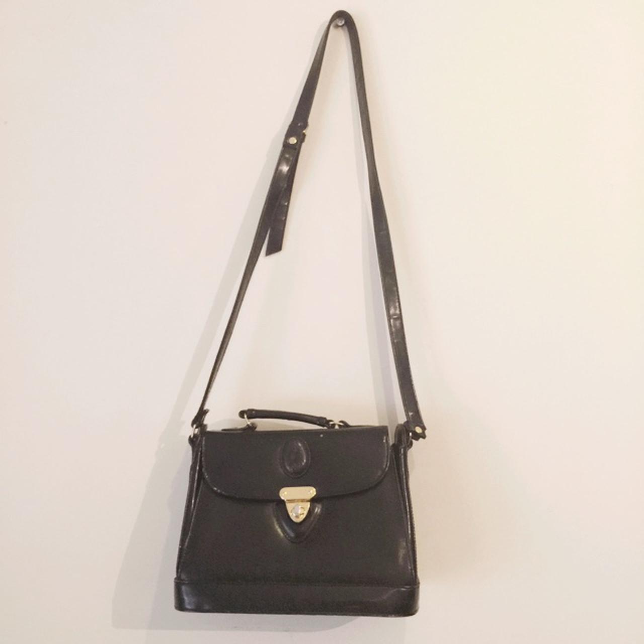 Stunning black vintage leather satchel bag from... - Depop
