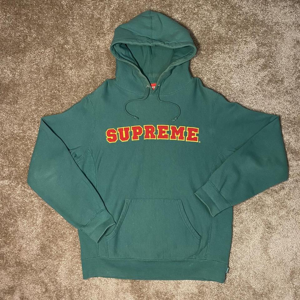 Supreme Cord Collegiate Logo Hooded Sweatshirt... - Depop