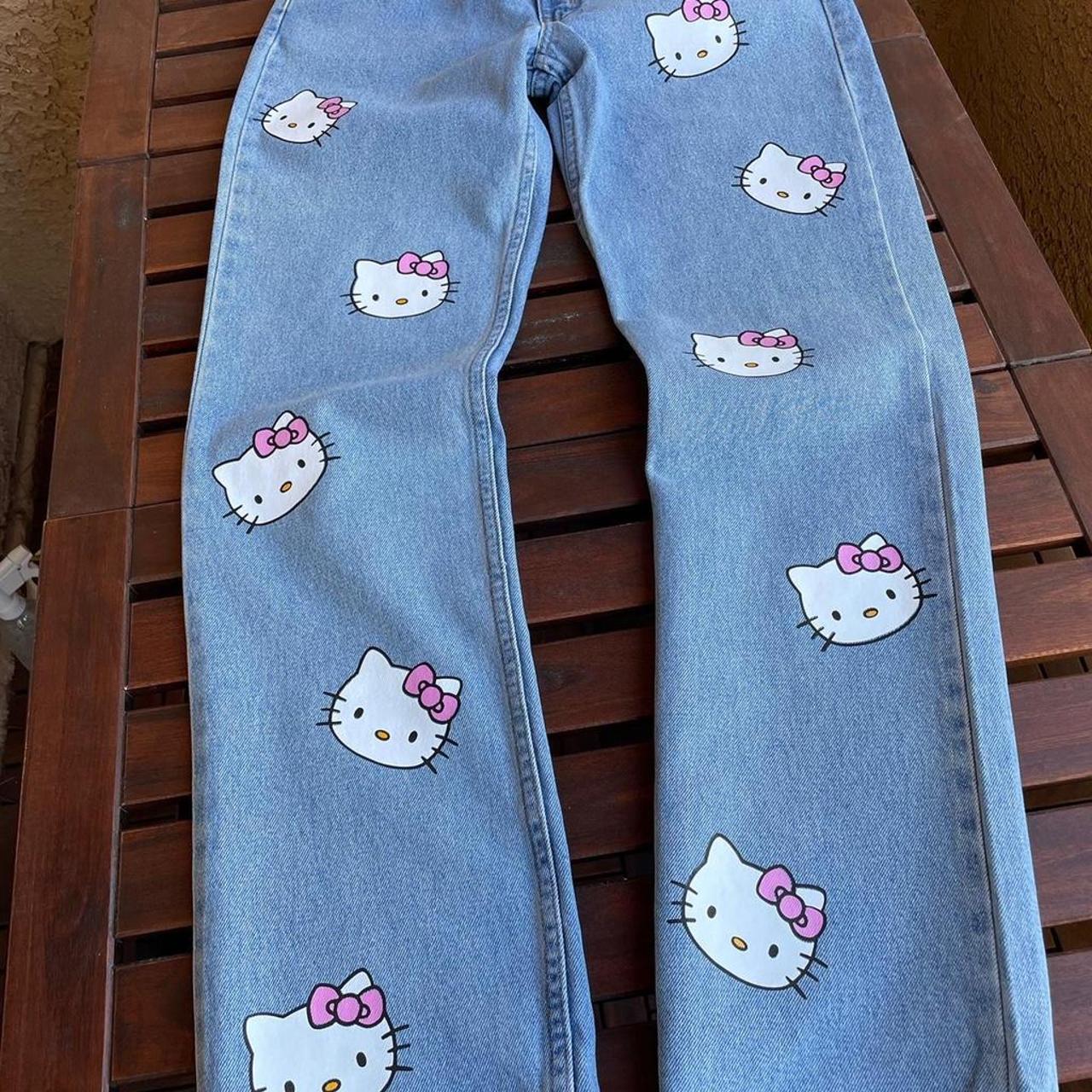 Hello Kitty Custom Jeans - on light wash regular fit... - Depop