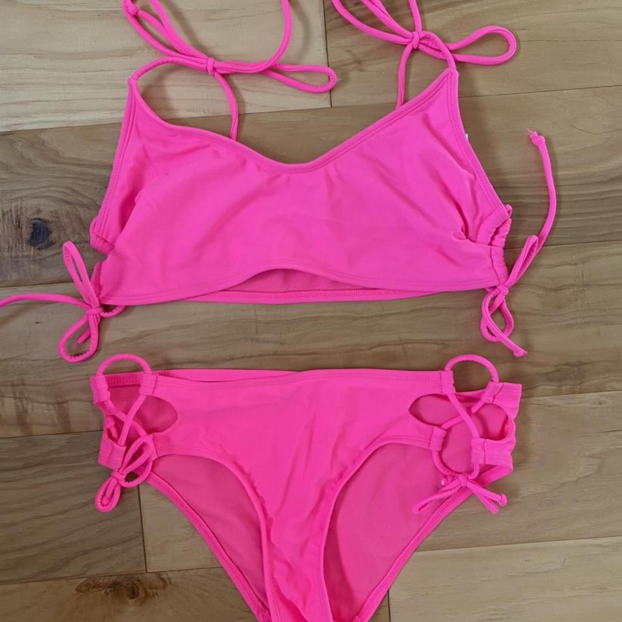 Hot pink bikini set Adjustable straps for both top... - Depop