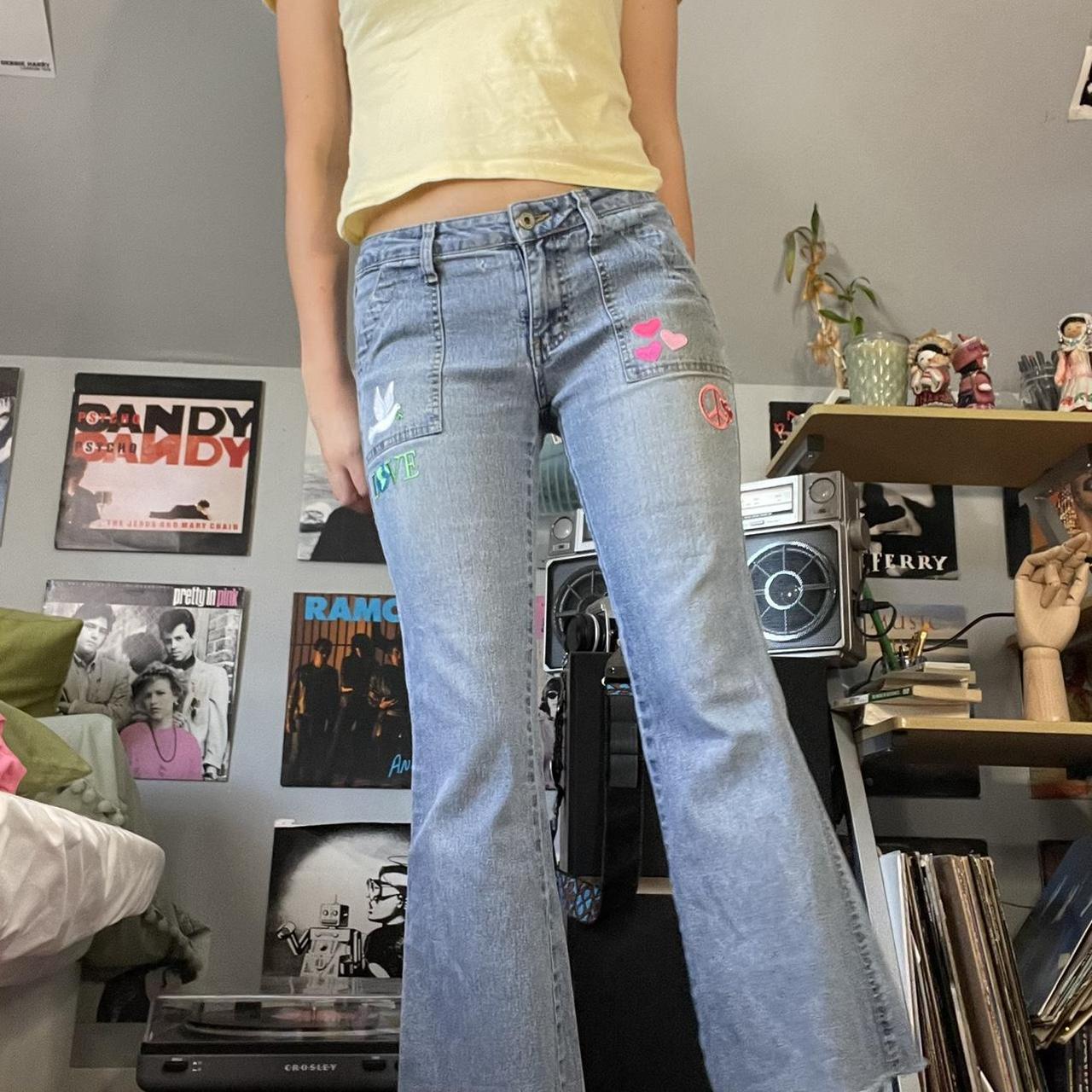 y2k patched jeans 💙 ⭐️ these vintage angels brand y2k... - Depop