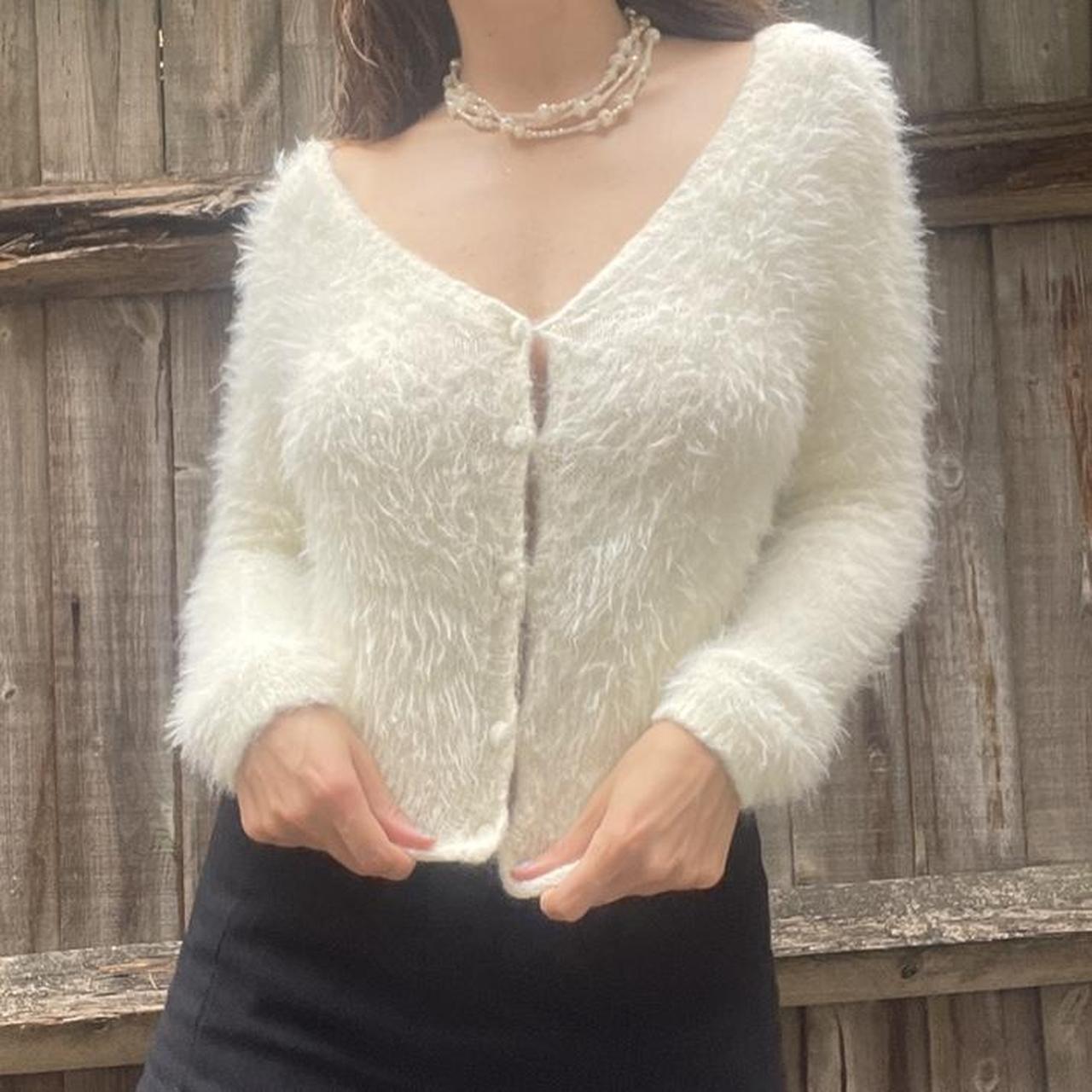 URBAN OUTFITTERS WHITE/CREAM FLUFFY CARDIGAN super... Depop