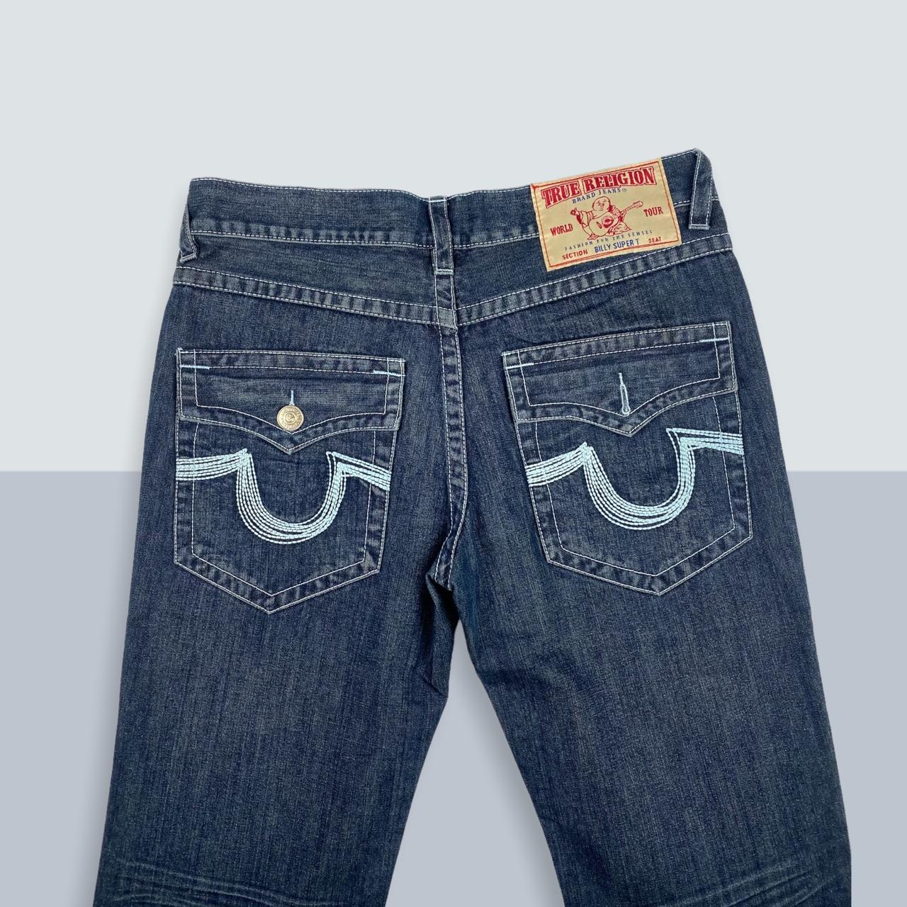 True Religion Men's Navy and Blue Jeans | Depop