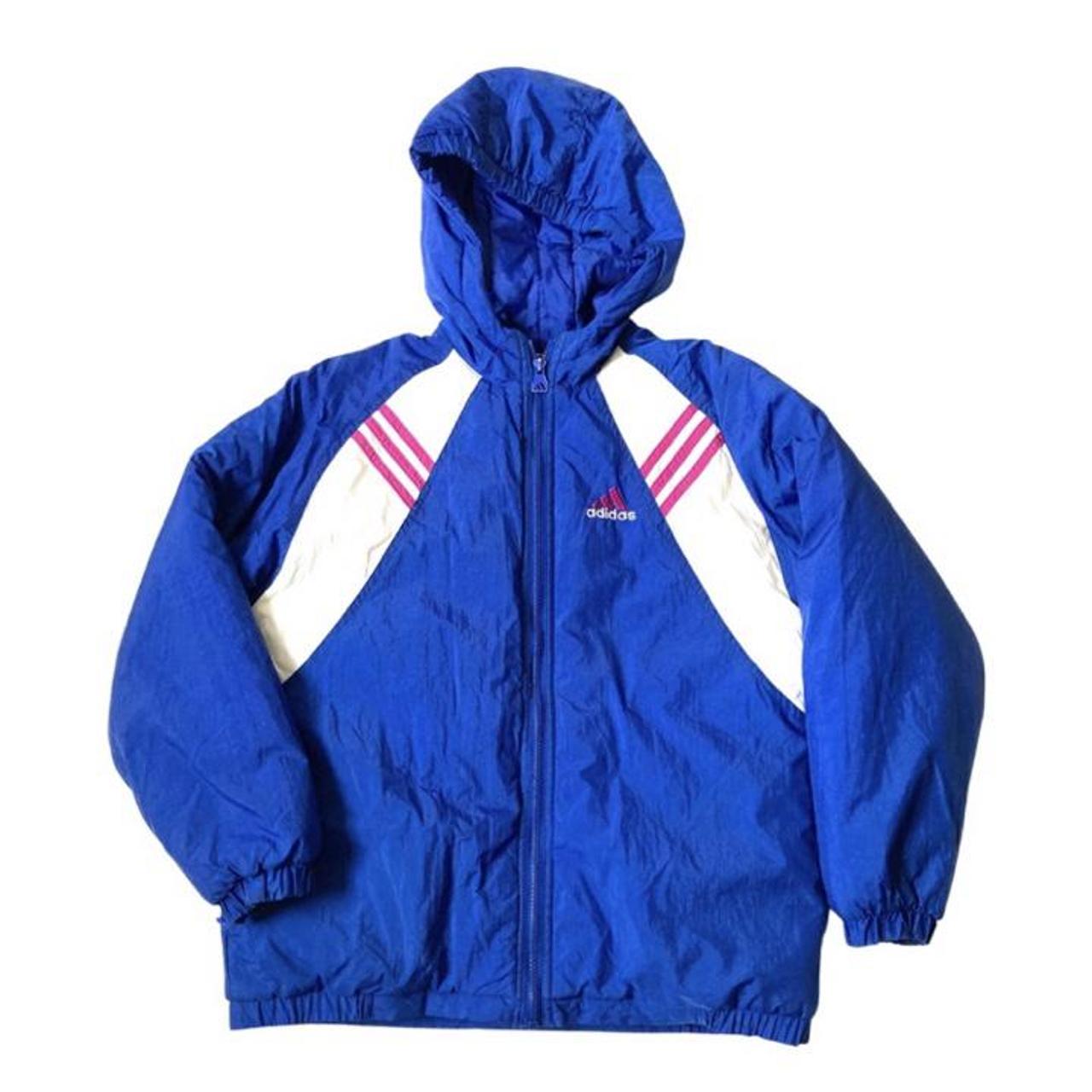 Vintage ADIDAS puffer jacket large women’s pink blue... - Depop