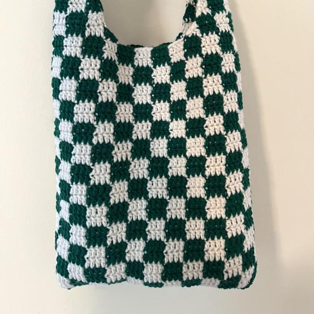 CHECKERED CROCHET TOTE BAG ($4.75 SHIPPING) PINK + - Depop